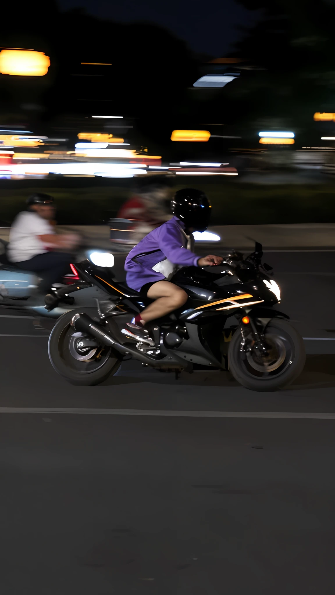 there is a man riding a motorcycle on the street at night, speeding on motorcycle, riding a motorbike, riding a motorcycle, wheelie, sitting on a motorcycle, motorbiker, panning shot, riding a motorbike down a street, sitting on cyberpunk motorbike, riding a futuristic motorcycle, lonely rider, motorcycle, picture of a female biker, taken in the night