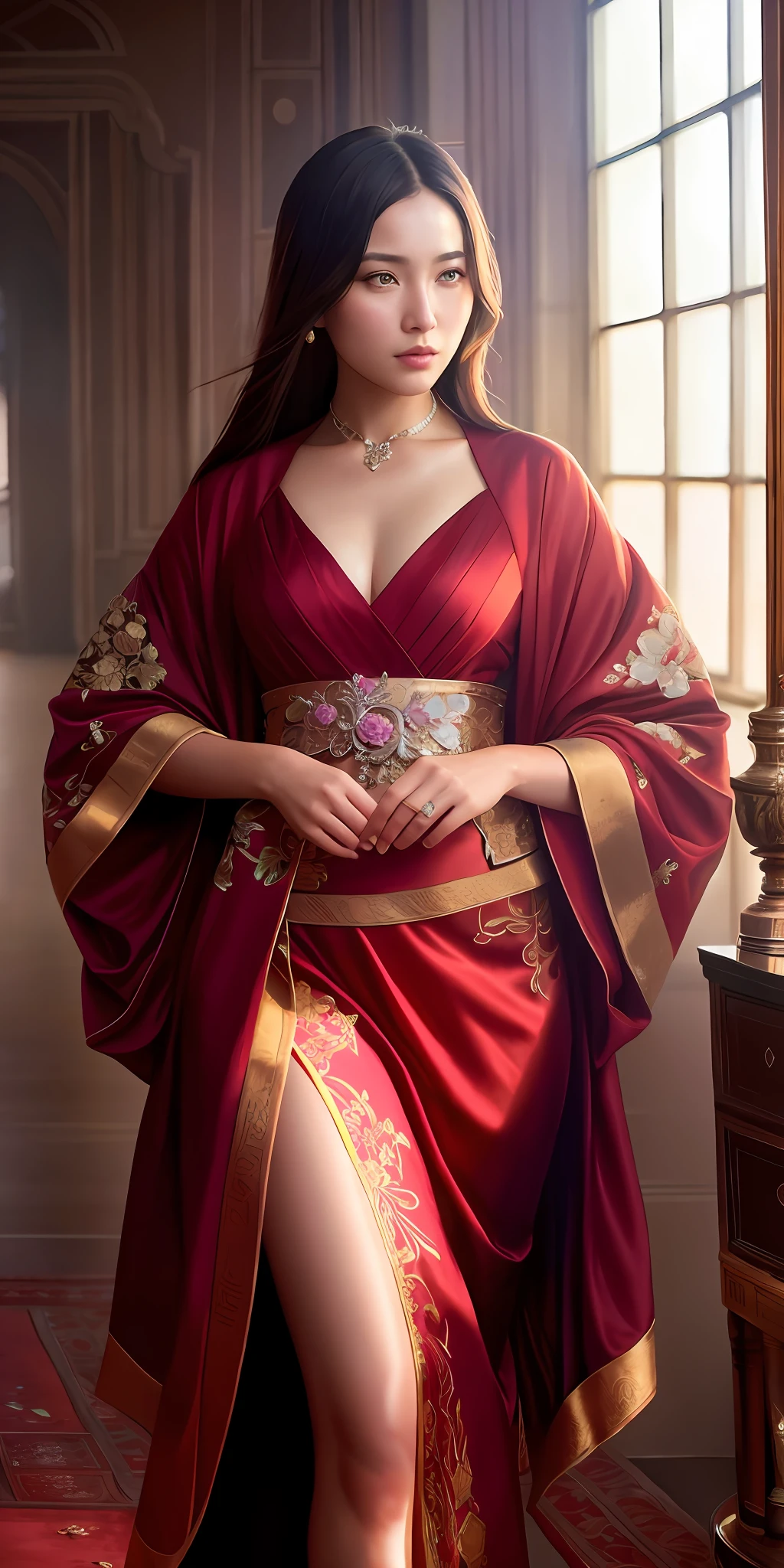 modelshoot style, (very detailed CG unified 8k wallpaper), full-body photo of the most beautiful artwork in the world, looking at the viewer, (Republic of China beauty), exquisite silk clothes, Republic of China silk, magic, clean background details, hdr, Ed Blinkey, Atey Ghailan, Studio Ghibli, Jeremy Mann, Greg Manchess, Antonio Moro realistic painting, Trends on ArtStation, Trends on CGSociety, Intricate, High Detail, Clear Focus, Dramatic, Realistic Painting by Midjourney and Greg Rutkowski