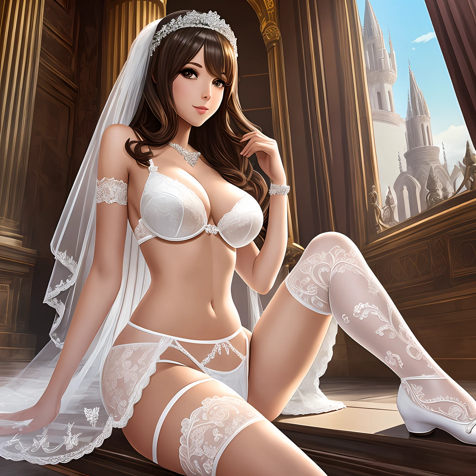 bride, sexy, stockings, palace background, panties --auto --s2