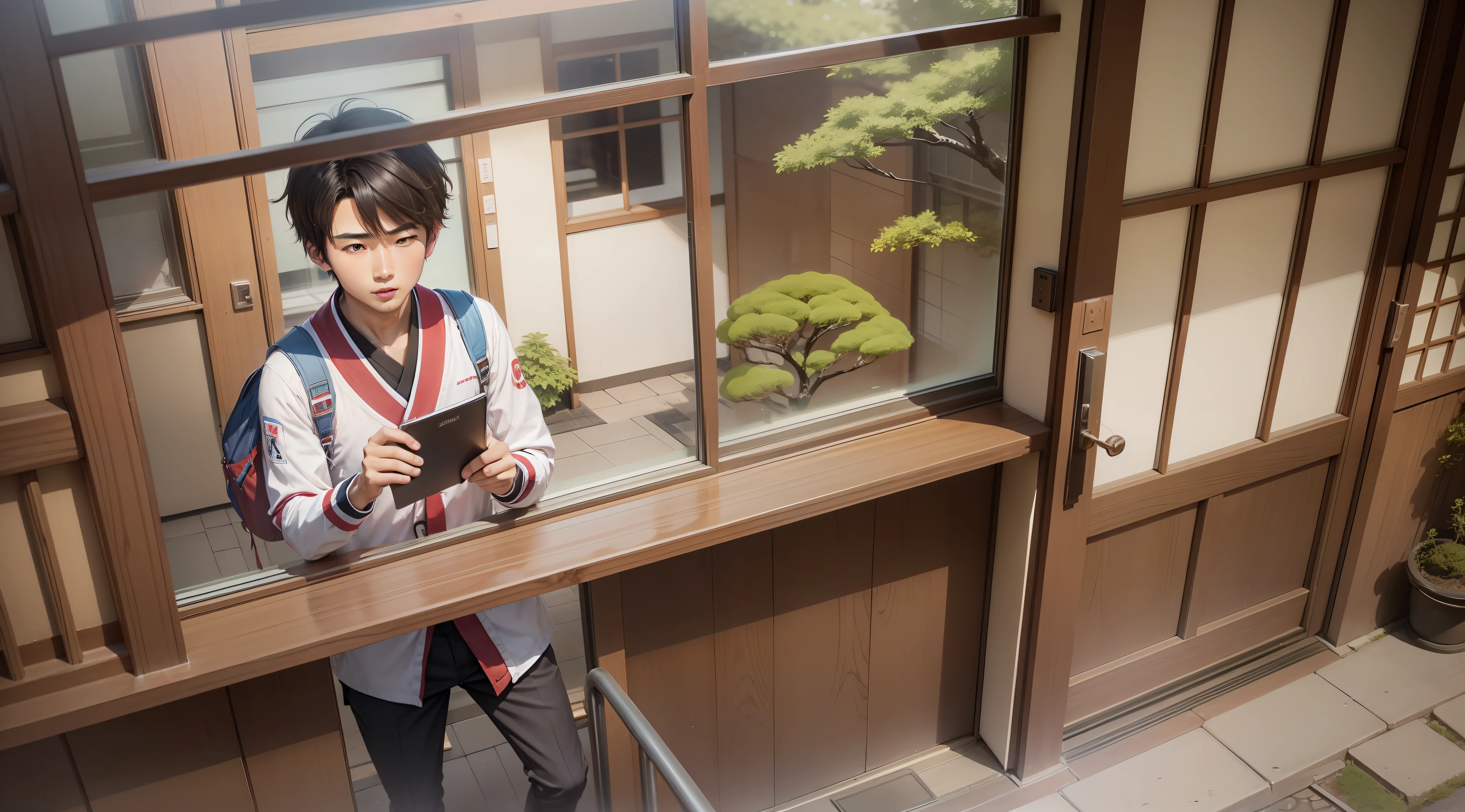 Japan male college students approached the window