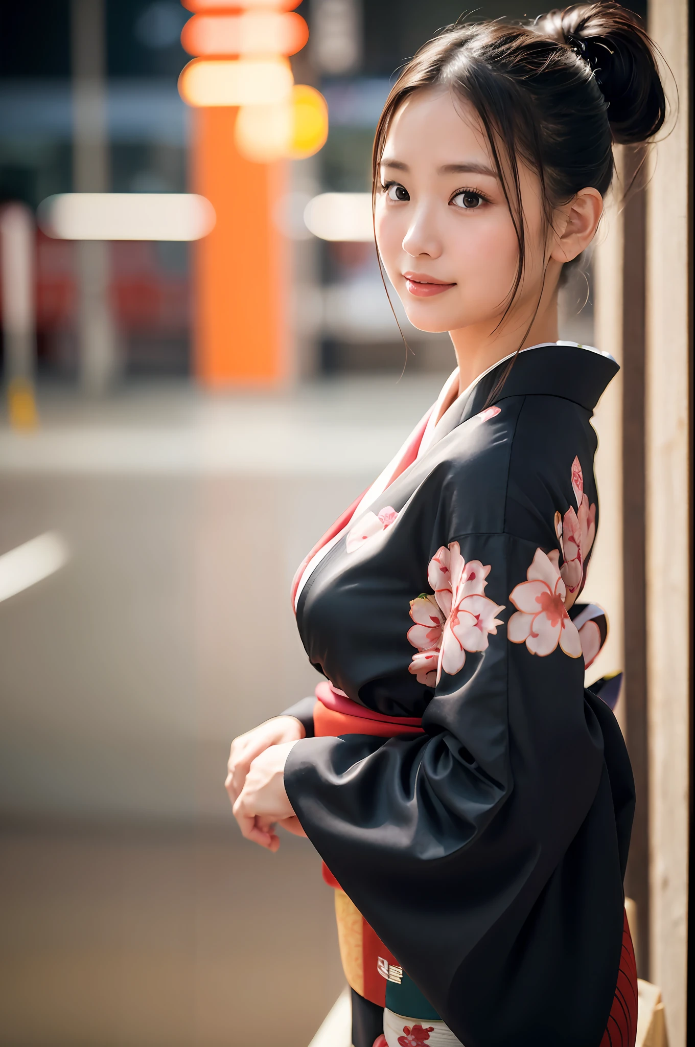 ((fancy kimono, ponytail, from the side))), (walking sideways, festival, in the city, at night, side breasts visible through clothes, open chest, looking to the side, angle from above), (very dark lip gloss, pitch black lipstick, so many eyelashes, pitch black eyeshadow), bras in simple colors, NSFW, 8k, RAW photos, top quality, high resolution: 1.1, Hyper-Realistic: 1.4, Realistic, Super Detail, Photorealistic: 1.3, Absurdity, Masterpiece, Urzan-6500-V1.1:0.33, beautiful_mistake-6500:0.66, pureerosface_v1:0.33, Raw Photography: 1.2, Open Mouth, Soft Light, Cinema Light, Film Grain, Full Body, Depth of Field,, Blurry background, eye focus, young, 85mm lens, f/1.4, professional lighting, portrait, photon mapping, radiosity, physically based rendering, transparency, Japan girls, sexual arousal: 1.5, realistic face, realistic body, realistic skin, clean: 1.5, big: 1.3, teardrops, watery eyes, raised eyebrows, good style, camel toes, smile, Charming smile