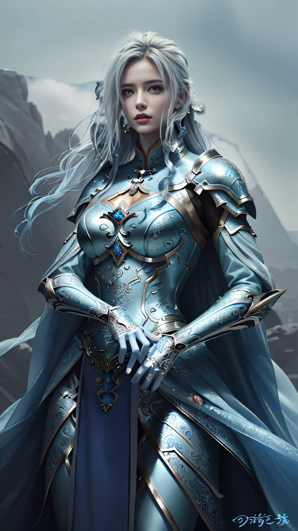 a close up of a woman in a silver and blue dress, chengwei pan on artstation, by Yang J, detailed fantasy art, stunning character art, fanart best artstation, epic exquisite character art, beautiful armor, extremely detailed artgerm, detailed digital anime art, artgerm on artstation pixiv, armor girl