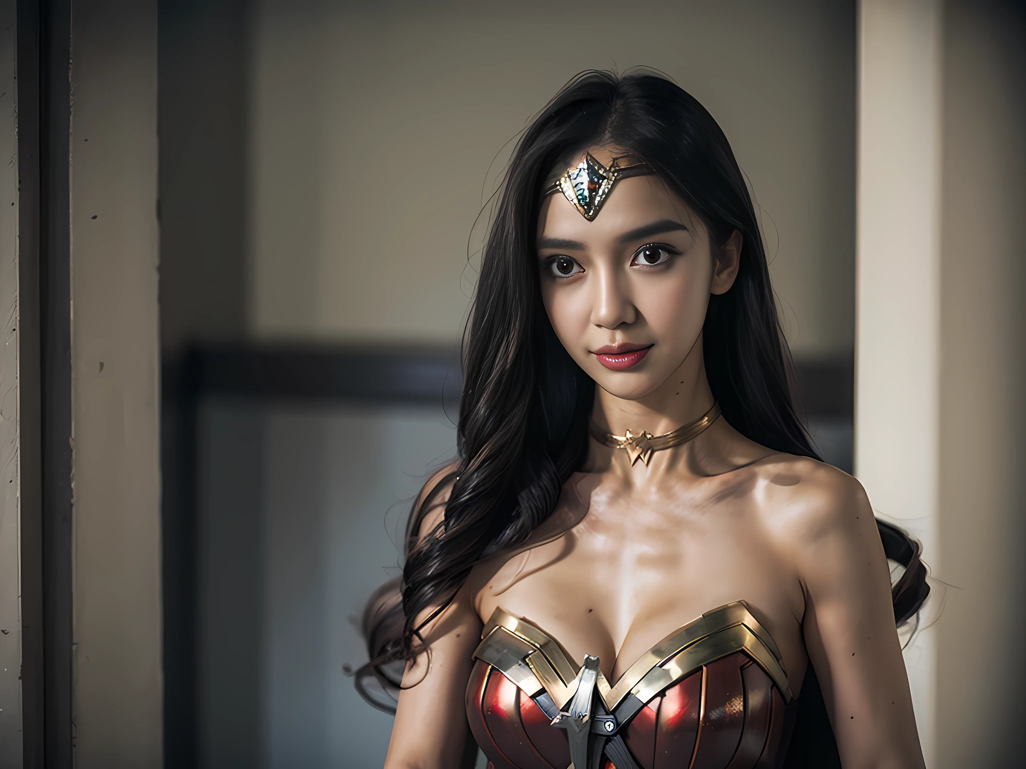 Close-up of a woman in a sword costume, portrait of Wonder Woman, dressed as Wonder Woman