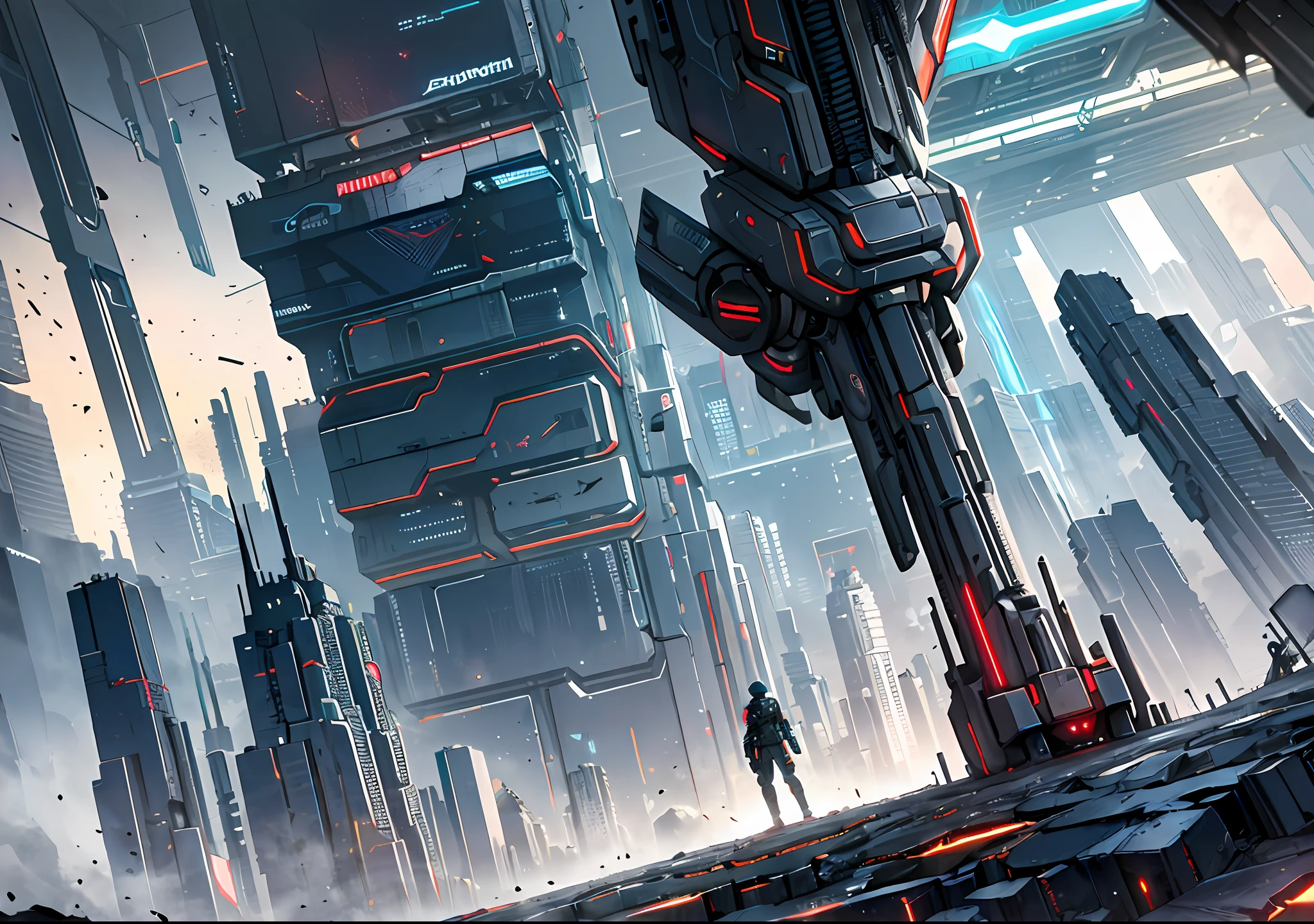 ((Best quality)), ((masterpiece)), (highly detailed:1.3), In a sprawling cyberpunk metropolis, dominated by towering skyscrapers and neon-lit alleys, a dystopian mega corporation known as OmniCorp reigns supreme. OmniCorp, driven by insatiable greed and power, has ventured beyond Earth's boundaries to exploit the vast resources of near-earth objects (NEOs) in a relentless pursuit of profit.Set in a gritty future, where the line between humanity and technology blurs, your images will depict the dark and ruthless world of NEO asteroid mining. Explore the juxtaposition of high-tech machinery, advanced robotics, and human labor as they collaborate to extract precious minerals and resources from the cold depths of space.Capture the scenes of colossal mining rigs, suspended in zero-gravity, relentlessly drilling into massive NEOs, their mechanical arms piercing through the rocky exterior. Show the workers, adorned in cybernetic suits, braving the harsh conditions of space to harvest the valuable ores, their faces obscured by gas masks and reflective visors.Amidst the cold and desolate asteroids, reveal the towering presence of the OmniCorp headquarters—a monolithic structure that casts a shadow over the workers below. Showcase the opulent offices and boardrooms, where executives make decisions that shape the destiny of both the company and the exploited masses.But beneath the shiny veneer of corporate power, unveil the simmering rebellion of the oppressed. Depict the clandestine activities of underground resistance movements, fighting against OmniCorp's iron grip on society. Show their covert operations, hacking into the corporation's networks, and plotting to expose its dark secrets.Incorporate elements of advanced technology, cybernetic enhancements, holographic displays, and augmented reality overlays to accentuate the cyberpunk atmosphere. Explore the contrast between the bleak and polluted cityscape and the infinite expanse of space, emphasizing the impact of humanit