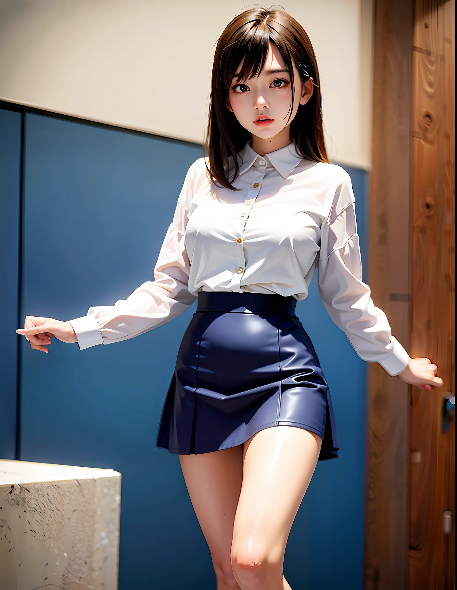 Yui Arakaki, 20 years old, one woman, blouse with fluttering breasts, tight skirt, mini skirt