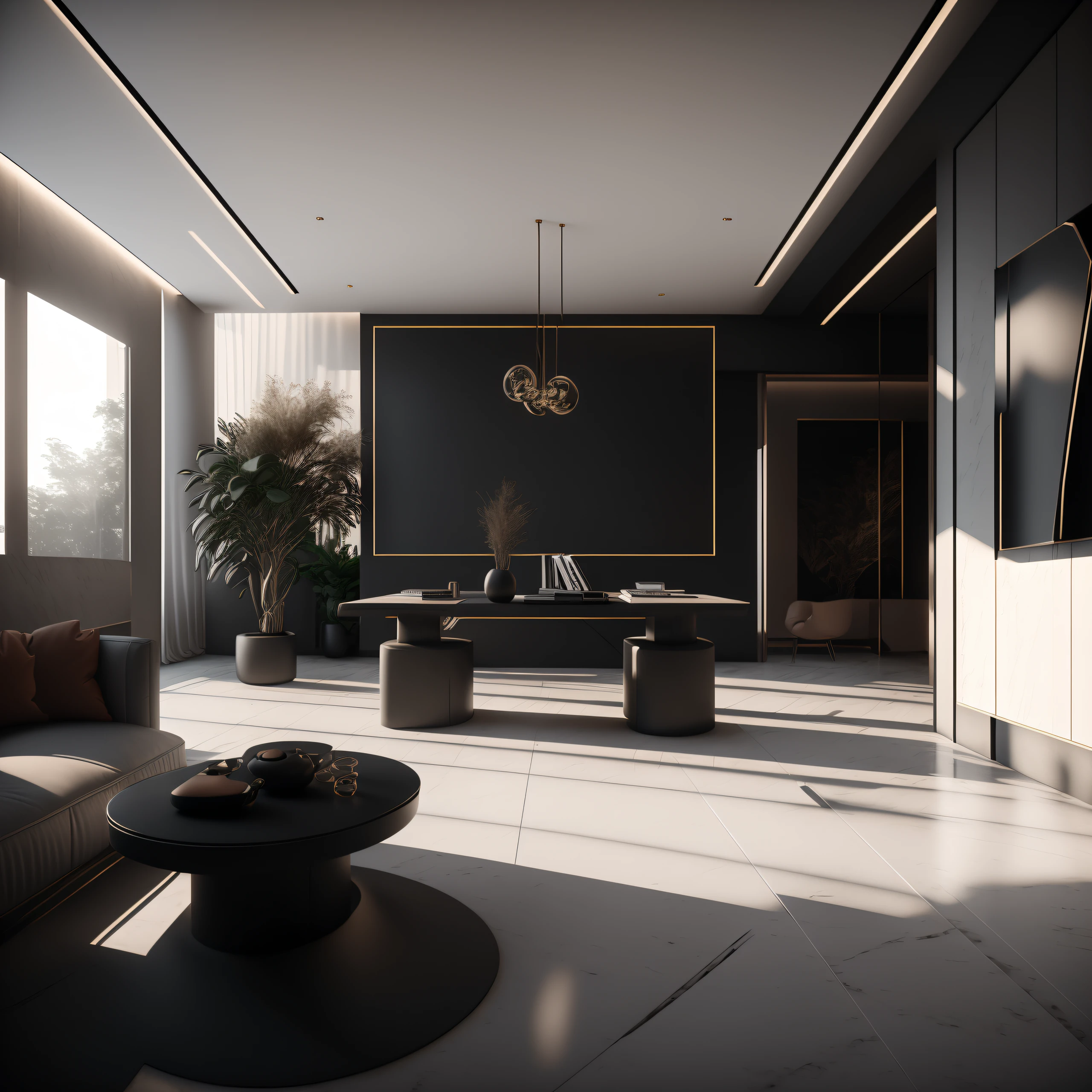 (masterpiece),(high quality), best quality, real,(realistic), super detailed, (full detail),(4k),8k,interior,(office),black