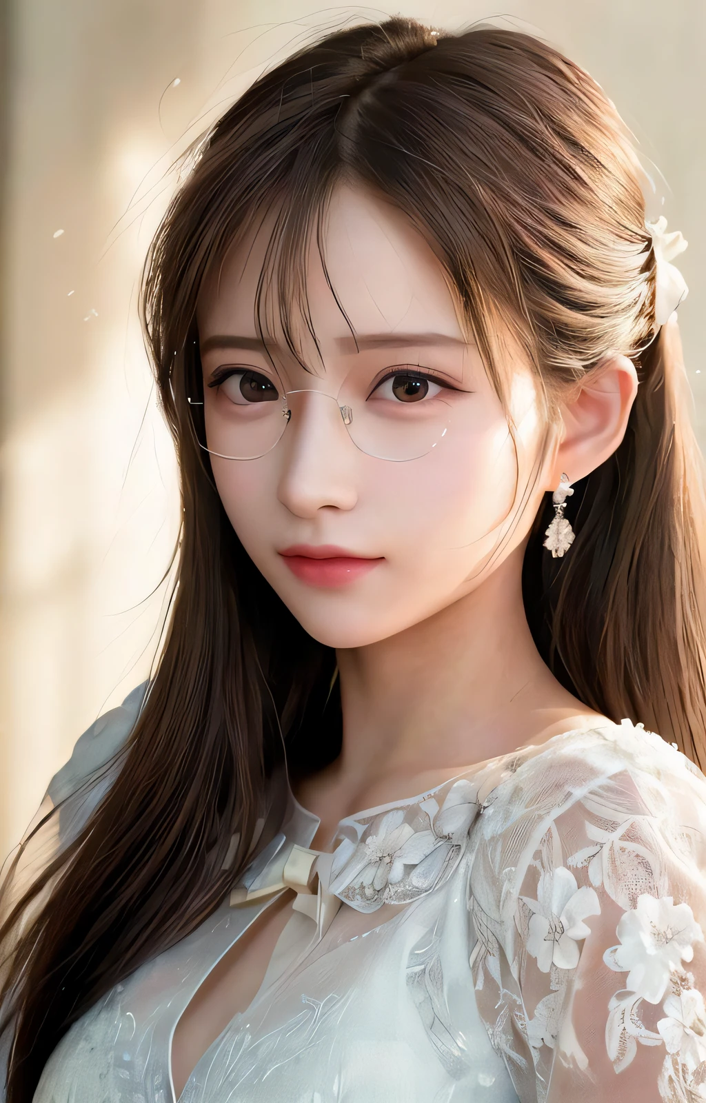 (8k, best quality, masterpiece:1.2), (realistic, photo-realistic:1.37),best quality,masterpiece,unity,an extremely delicate and beautiful,extremely detailed,Amazing,finely detail,masterpiece,best quality,official art,absurdres,incredibly absurdres,huge filesize,ultra-detailed,highres,extremely detailed,beautiful detailed girl,extremely detailed eyes and face,beautiful detailed eyes,light on face,18 years old, wedding dress, glasses, ponytail,,