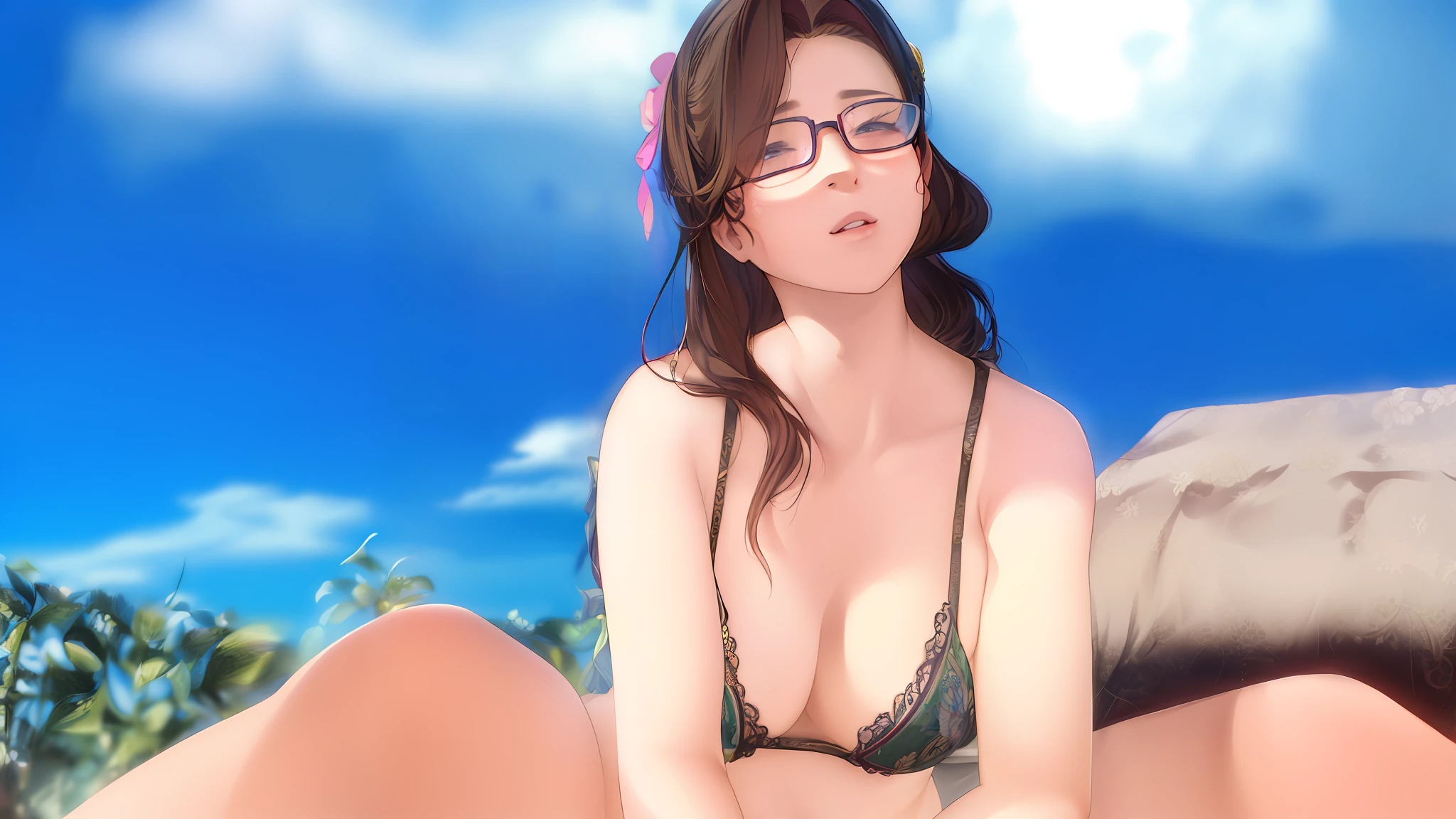 (masterpiece, top quality, intricate detail, super detail, super high quality, high definition, 4K) Kasen Tosu, small breasts, detailed face: 1, glasses, hard expression