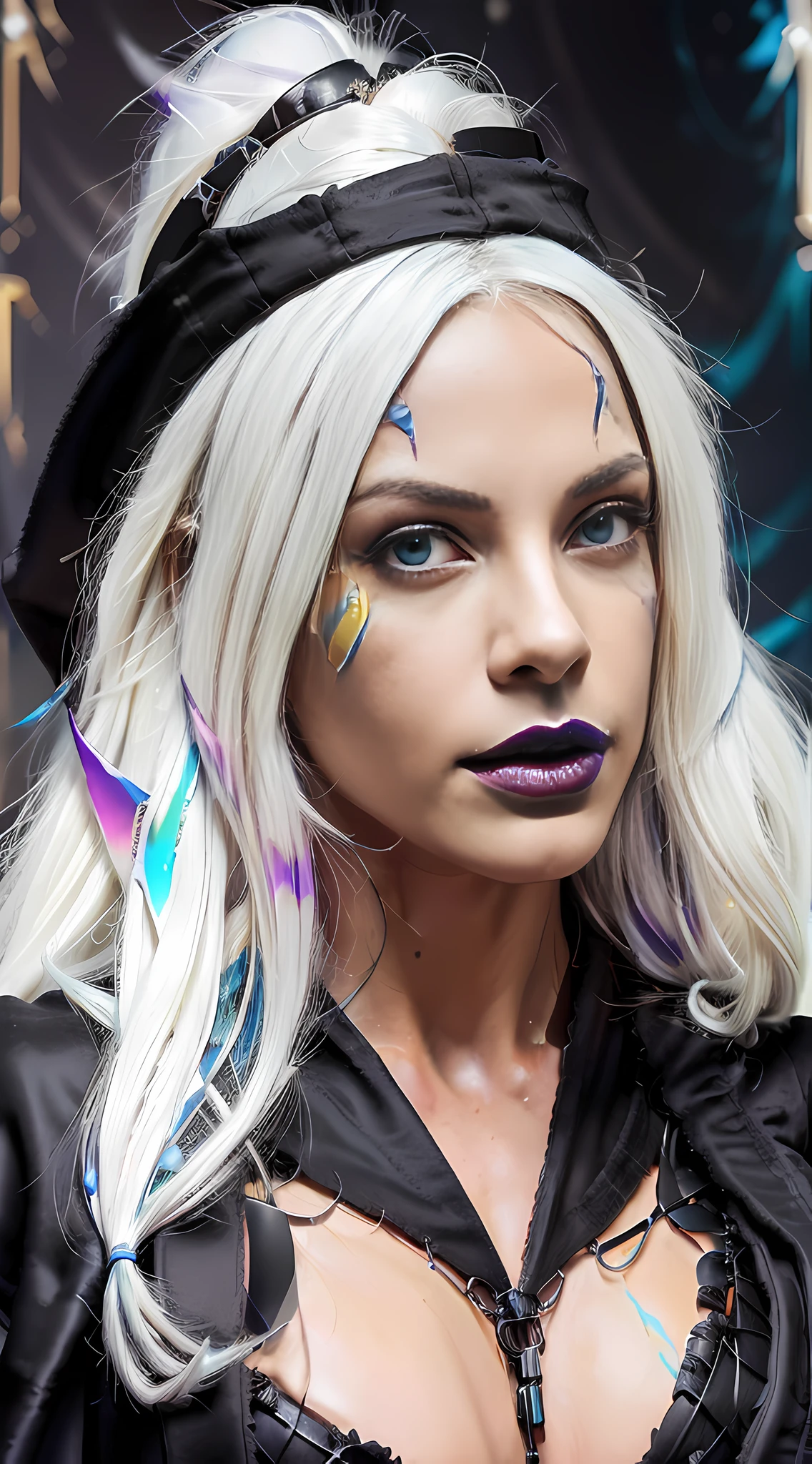 cyberpunk girl, fantasy world, dark background, clean design, epic Instagram, artstation, colorful paint splash, silhouette, ultra-detailed intricate details, Unreal engine, fantasy, complex details, splash screen, complementary colors, fantasy concept art, 8k resolution, deviantart masterpiece, oil painting, heavy stroke, paint dripping, (isolated on white background: 1.3), rainbow skin, (((handsome young man))), (( teenage:1.5)), (glowing blue eyes), ((eyes with light)), (((long white hair: 1.1))), ((black)), (princess \\ (indifferent expression\\), (((wearing high-detail multi-layered luxury black robe))), white hair, (abs) (large pectoral muscles) (appropriate posture)