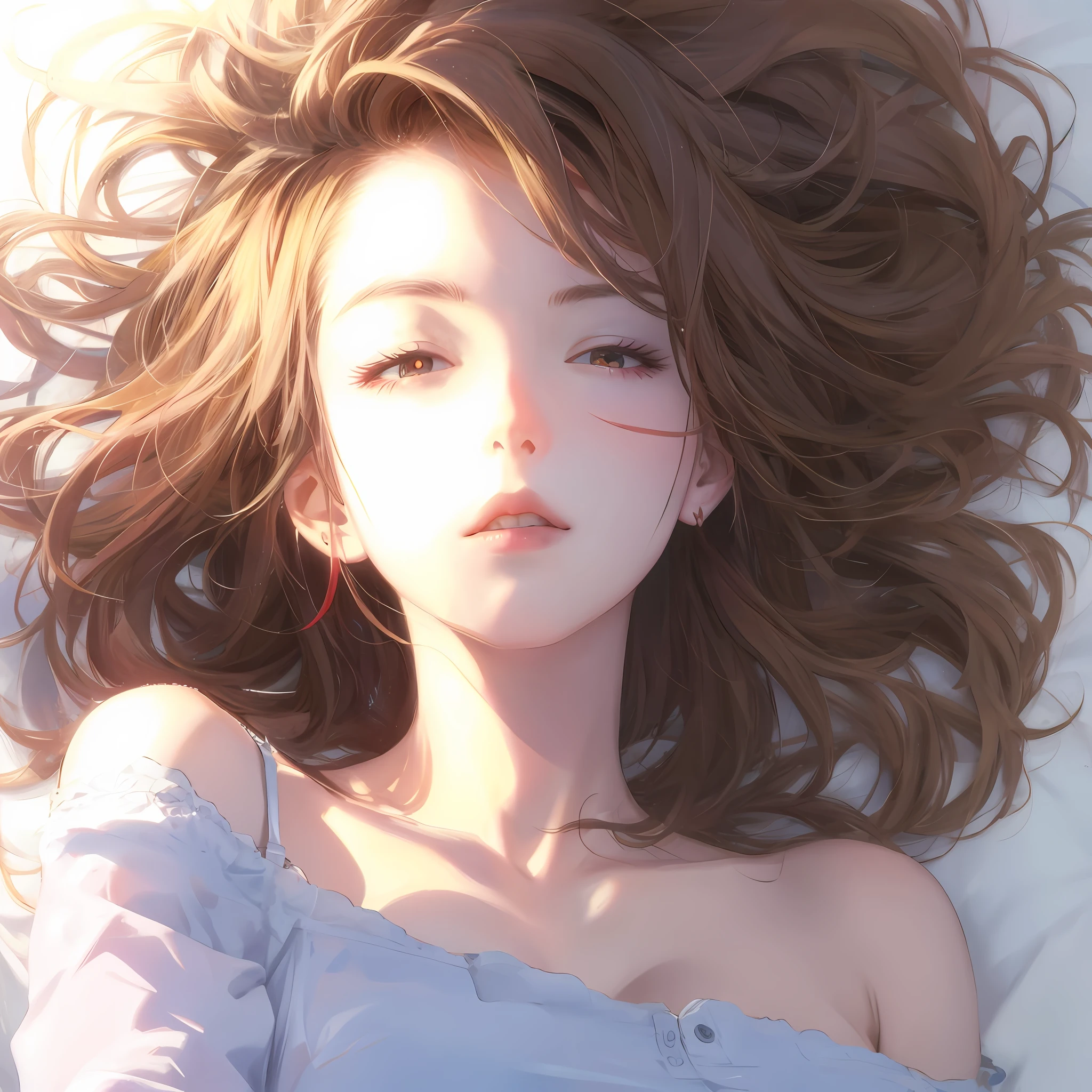 Masterpiece, top quality, high resolution, cleavage, medium breasts, insanely fine hair, dramatic shadows,