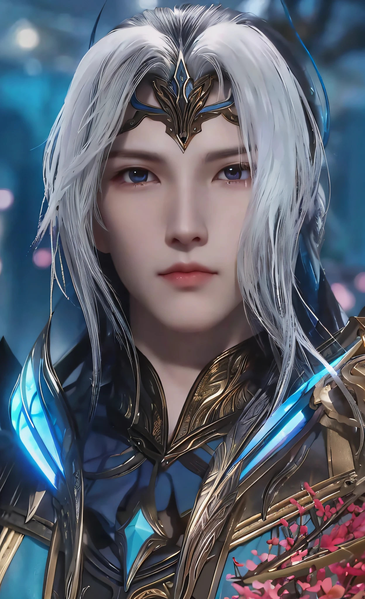 a close up of a person with a white hair and a sword, lineage 2 revolution style, heise jinyao, loong, beautiful androgynous prince, zhao yun, from lineage 2, elven character with smirk, a portrait of a male elf, beautiful male elf, shadowbringers cinematic, a male elf
