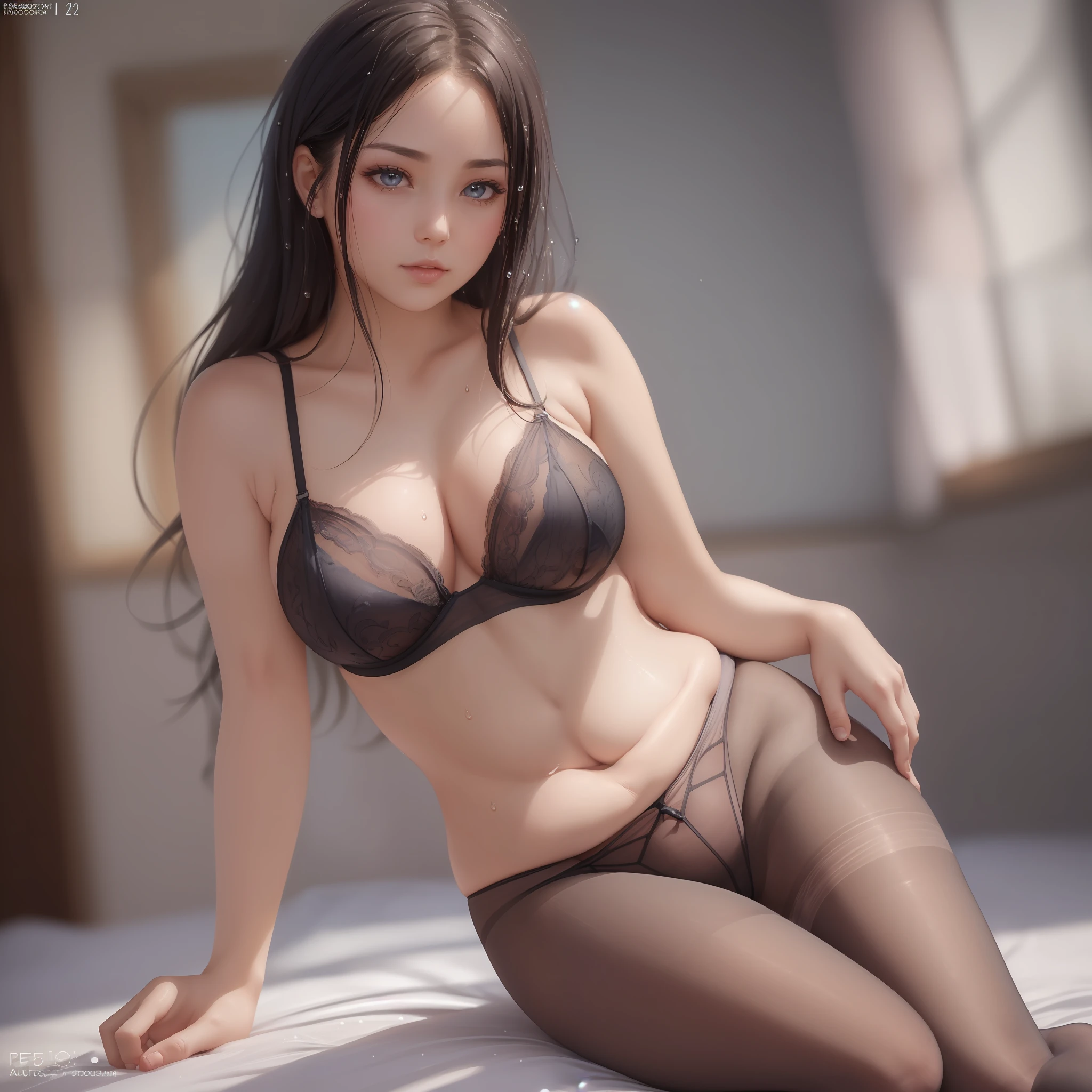 ((small, wet, see-through:1.5,sheer,erotic lingerie, sheer underwear,sheer underwear, 1girl, ((pantyhose: 1.5)), beautiful face, navel, drunk, cold attitude,bullying, lace, foot, sleepy, blur_background, viewer's gaze, front-facing, ultra high definition, (photorealistic:1.4), masterpiece,best quality,official art, (8k , RAW Photography: 1.2), (Portrait: 1.4), (Long Hair: 1.31), Cinematic Lighting, (Solo: 1.1), (Natural Breast: 1.4), (Eyelashes: 1.1), (Depth of Field: 1.1), Lens Flare, (Chromatic Aberration: 1.1), (Caustics: 1.1), Perverted, Plump Body, Delicate, (((pureerosface_v1:0.5))) --auto --s2