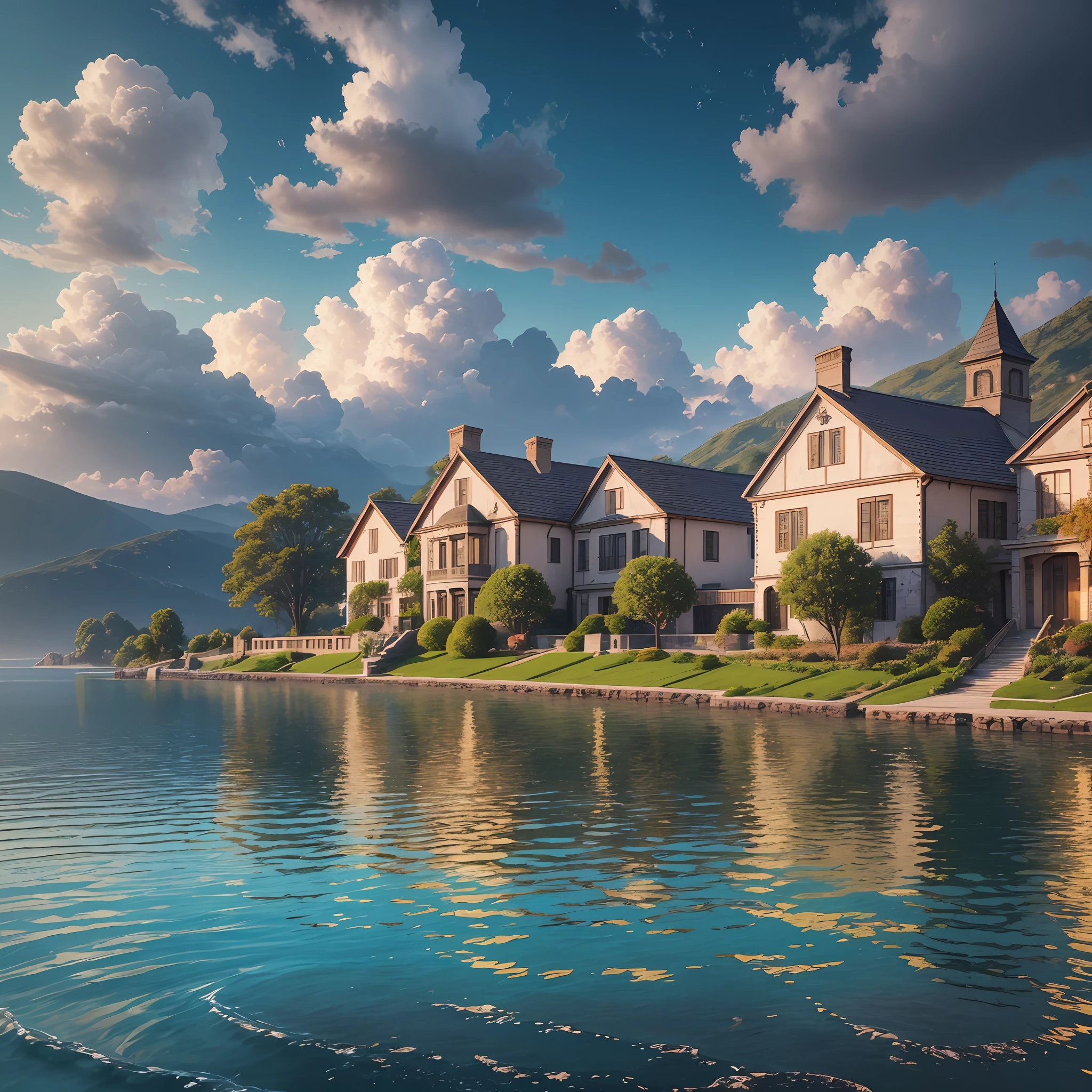 Landscape, water, (very detailed CG unity 8k wallpaper), world retirement home, art of painting on the most beautiful artworks, professional majestic oil paintings, intricate, high detail, clear focus, dramatic, realistic painting --auto --s2