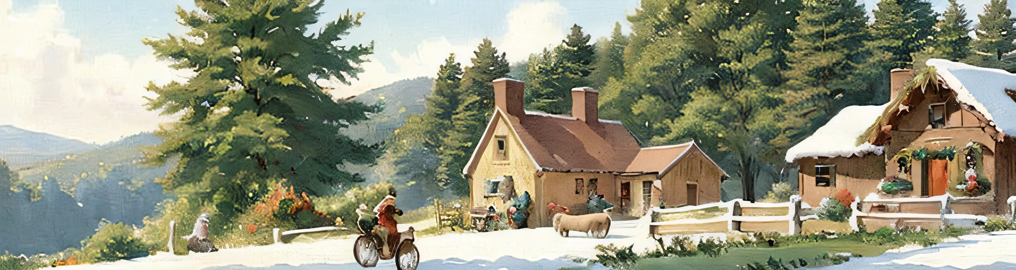 There is a picture of a Christmas scene with gingerbread people, inspired by Rudolf F. Ingrader, highly decorated, painted on white parchment, festive and vintage look, added details, illustrations! Margit Anna, Holiday Season, Illustrative!!, Medium Detail, Vintage Art, Super Detail, Ccurate, Best Quality, HD