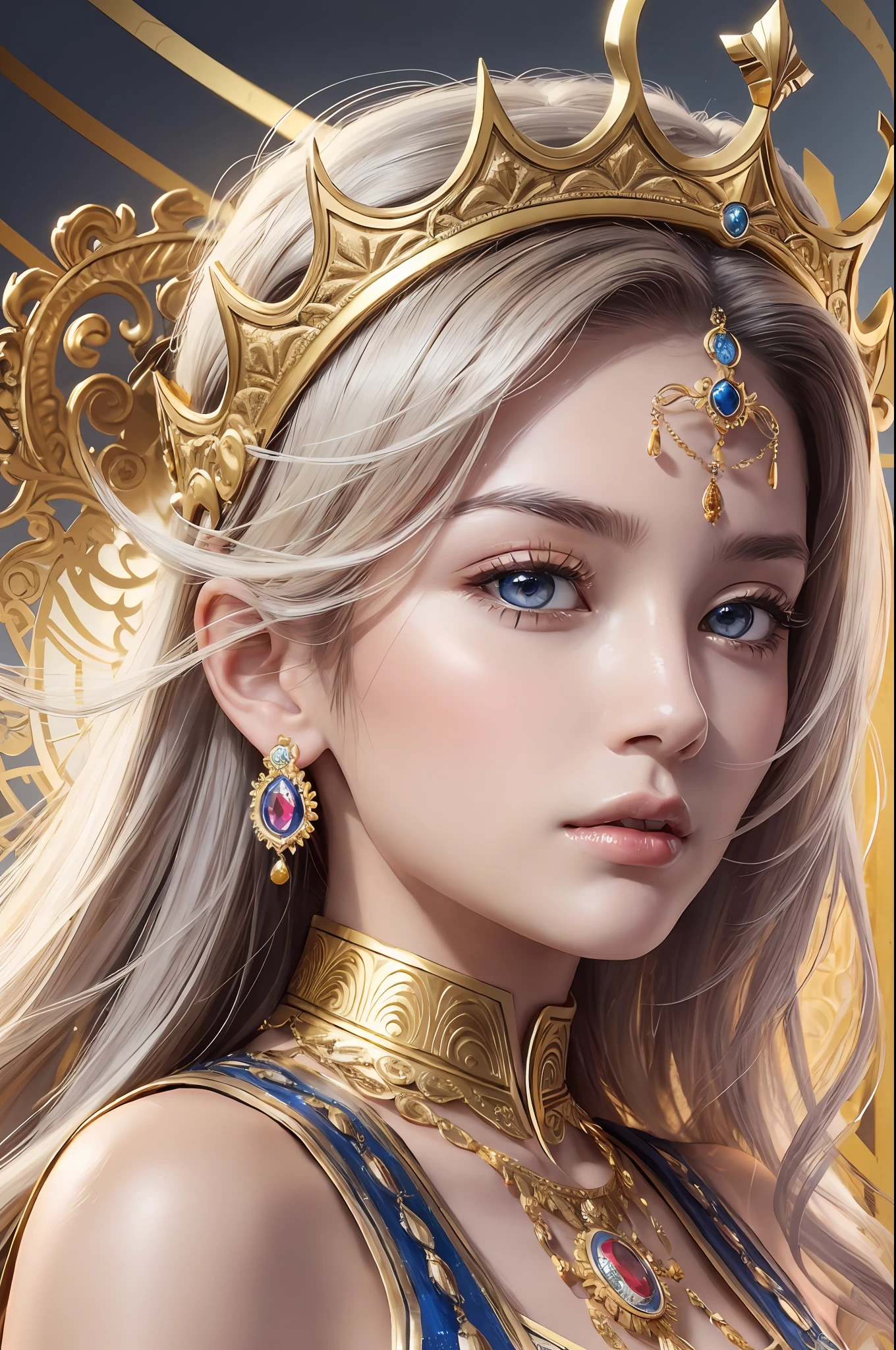 Absurd, ultra-detailed, high quality, masterpiece, detailed face, beautiful eyes, Athena, the goddess of wisdom and warfare, possesses a beauty that emanates strength, grace, and wisdom. eyes are piercing and sharp, shimmering with an intense brilliance that reflects her keen intellect and strategic mind. They hold a depth of wisdom and a hint of mystery. face is a vision of serene determination, with high cheekbones and a perfectly sculpted jawline that reflect her inner strength. Her skin, smooth and radiant, carries a warm and noble glow that symbolizes her divine nature. Athena’s hair, often described as a flowing cascade of shimmering strands, can range in color from the softest silver to a lustrous, deep chestnut with a golden crown.
