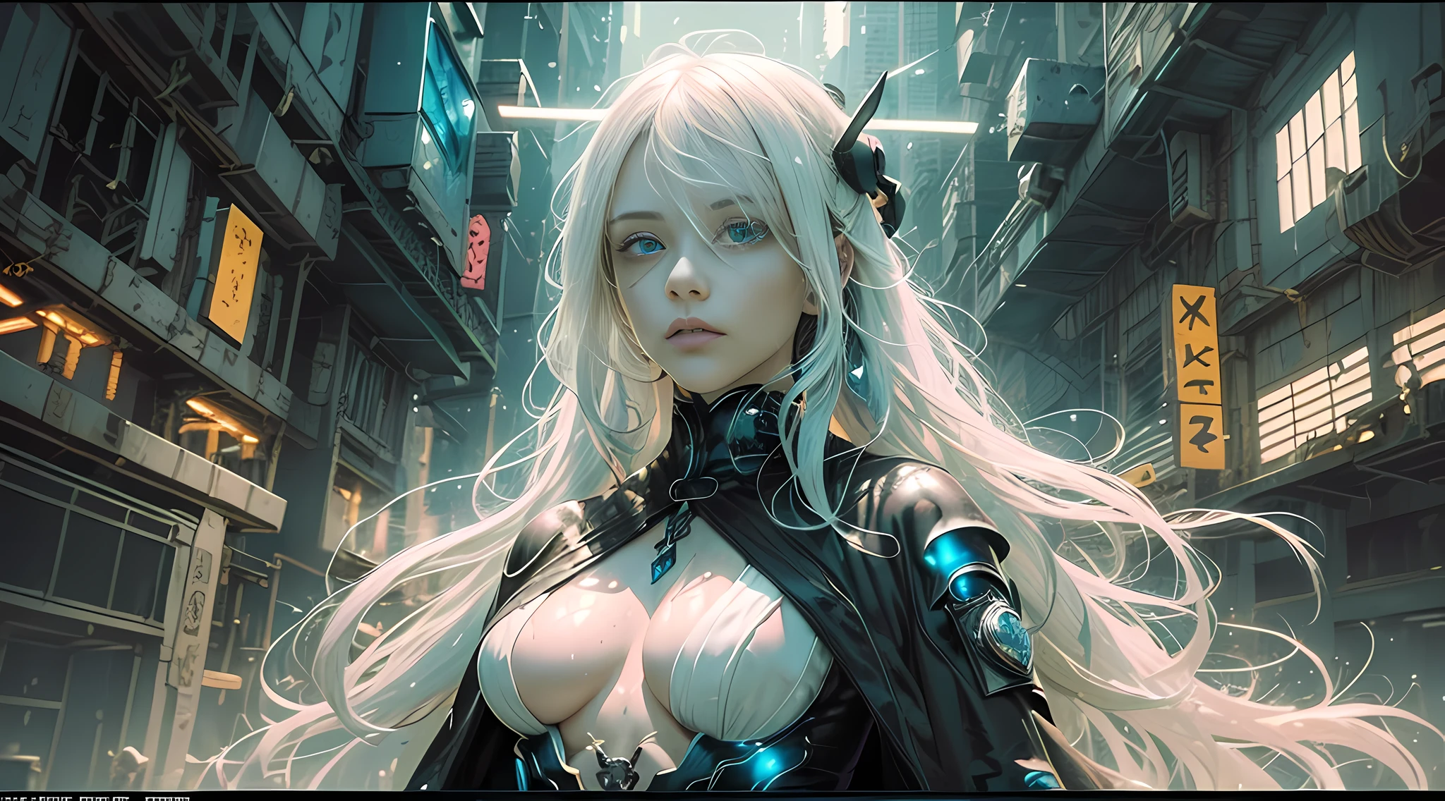 cyberpunk girl, fantasy world, dark background, clean design, epic Instagram, artstation, colorful paint splash, silhouette, ultra-detailed intricate details, Unreal engine, fantasy, complex details, splash screen, complementary colors, fantasy concept art, 8k resolution, deviantart masterpiece, oil painting, heavy stroke, paint dripping, (isolated on white background: 1.3), rainbow skin, (((handsome young man))), (( age:1.5)), (glowing blue eyes), ((eyes with light)), (((long white hair: 1.1))), ((black)), (princess \\ (indifferent expression\\), (((wearing high-detail multi-layered luxury black robe))), white hair, (abs) (large pectoral muscles) (appropriate posture)