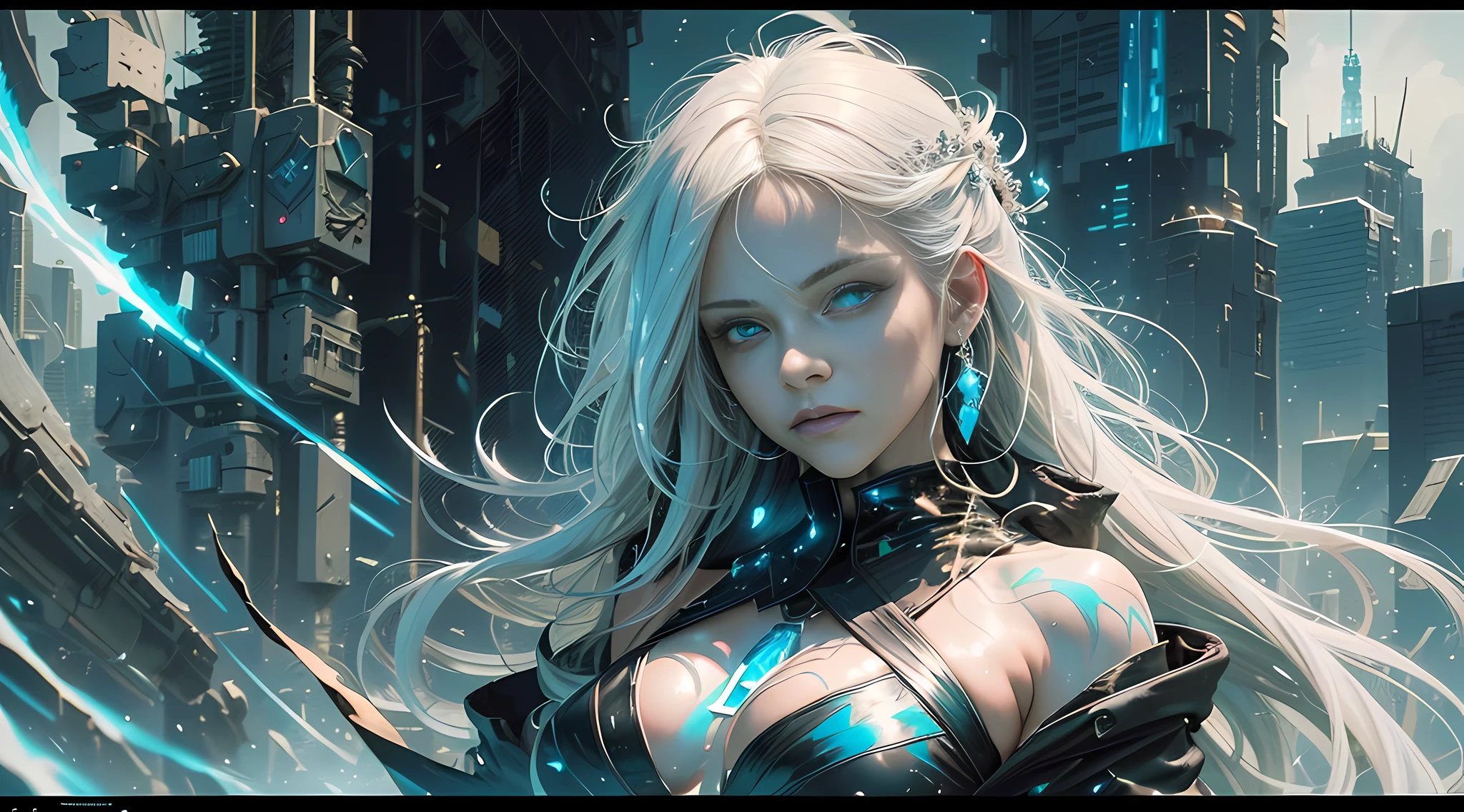 cyberpunk girl, fantasy world, dark background, clean design, epic Instagram, artstation, colorful paint splash, silhouette, ultra-detailed intricate details, Unreal engine, fantasy, complex details, splash screen, complementary colors, fantasy concept art, 8k resolution, deviantart masterpiece, oil painting, heavy stroke, paint dripping, (isolated on white background: 1.3), rainbow skin, (((handsome young man))), (( age:1.5)), (glowing blue eyes), ((eyes with light)), (((long white hair: 1.1))), ((black)), (princess \\ (indifferent expression\\), (((wearing high-detail multi-layered luxury black robe))), white hair, (abs) (large pectoral muscles) (appropriate posture)