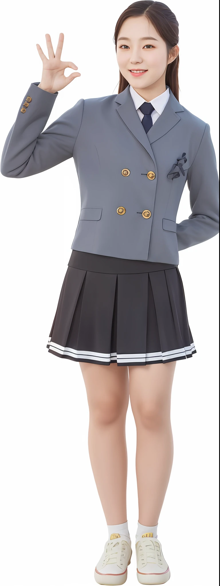 12 years old, smile, smile, young lovely korean face, cute young woman, portrait of korean female idol, just change face, ultra real detail, RAW photo, top quality, (realism: 1.2), hand finger length ultra detail, DSLR, background super high resolution quality, finger super high definition, 5 fingers, A-cup full body photo, Fujifilm XT3, full body shot, professional color rating, physics-based rendering, high resolution, front, f 2.4, 35mm