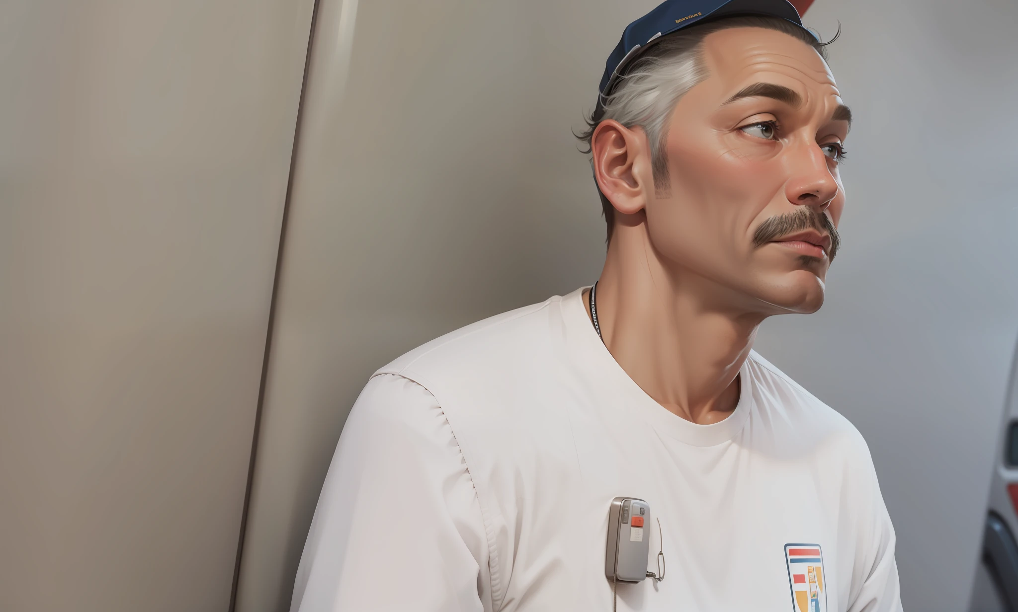 Bus driver in a hat.