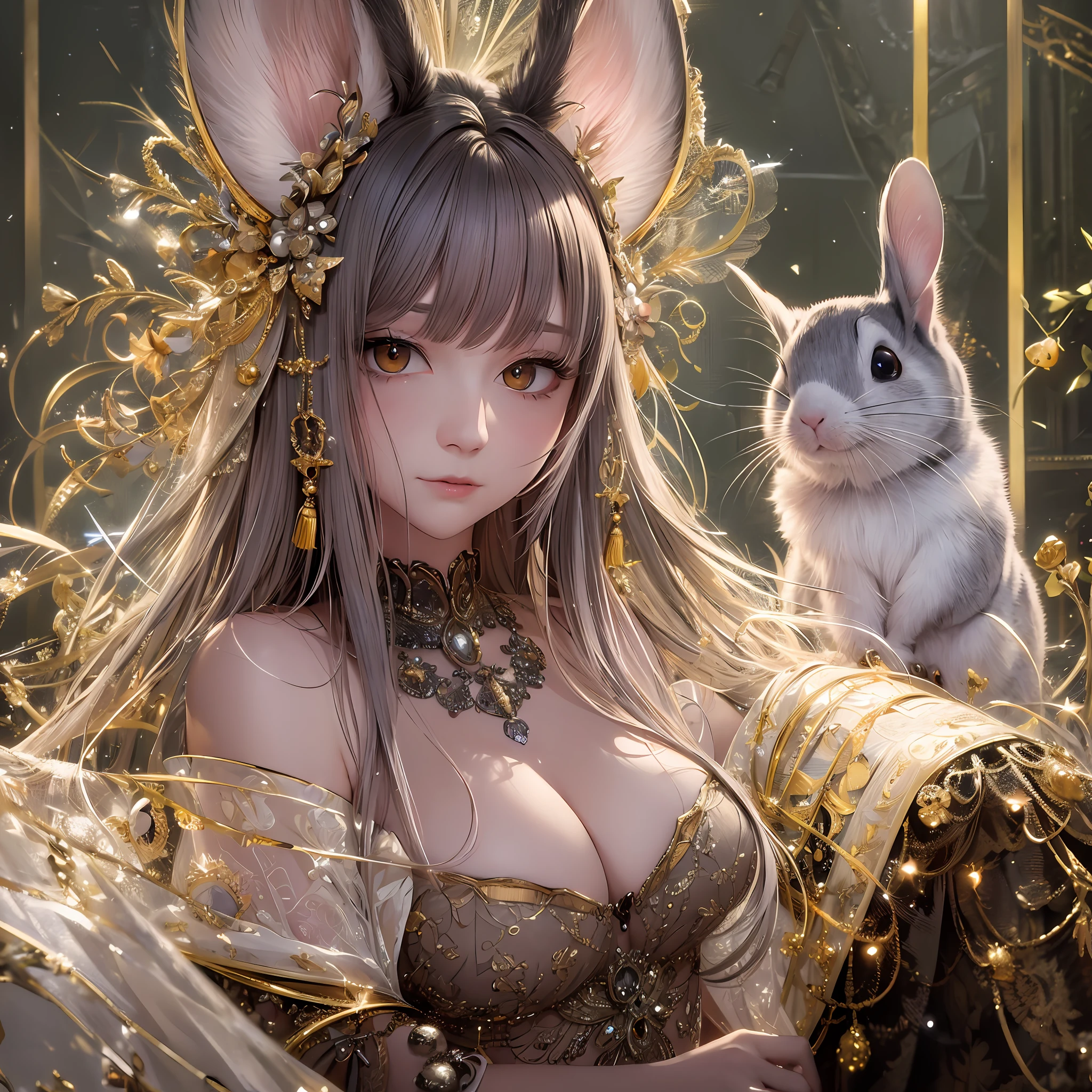 8k, RAW photo, best quality, masterpiece:1.2),chinchilla,anthropomorphic,8k, raw photo, best quality, masterpiece:1.2 perfect detail, 4K,woman,delicate face, best lighting, super intricate detail, bare shoulders, hair, romanticism, --auto --s2