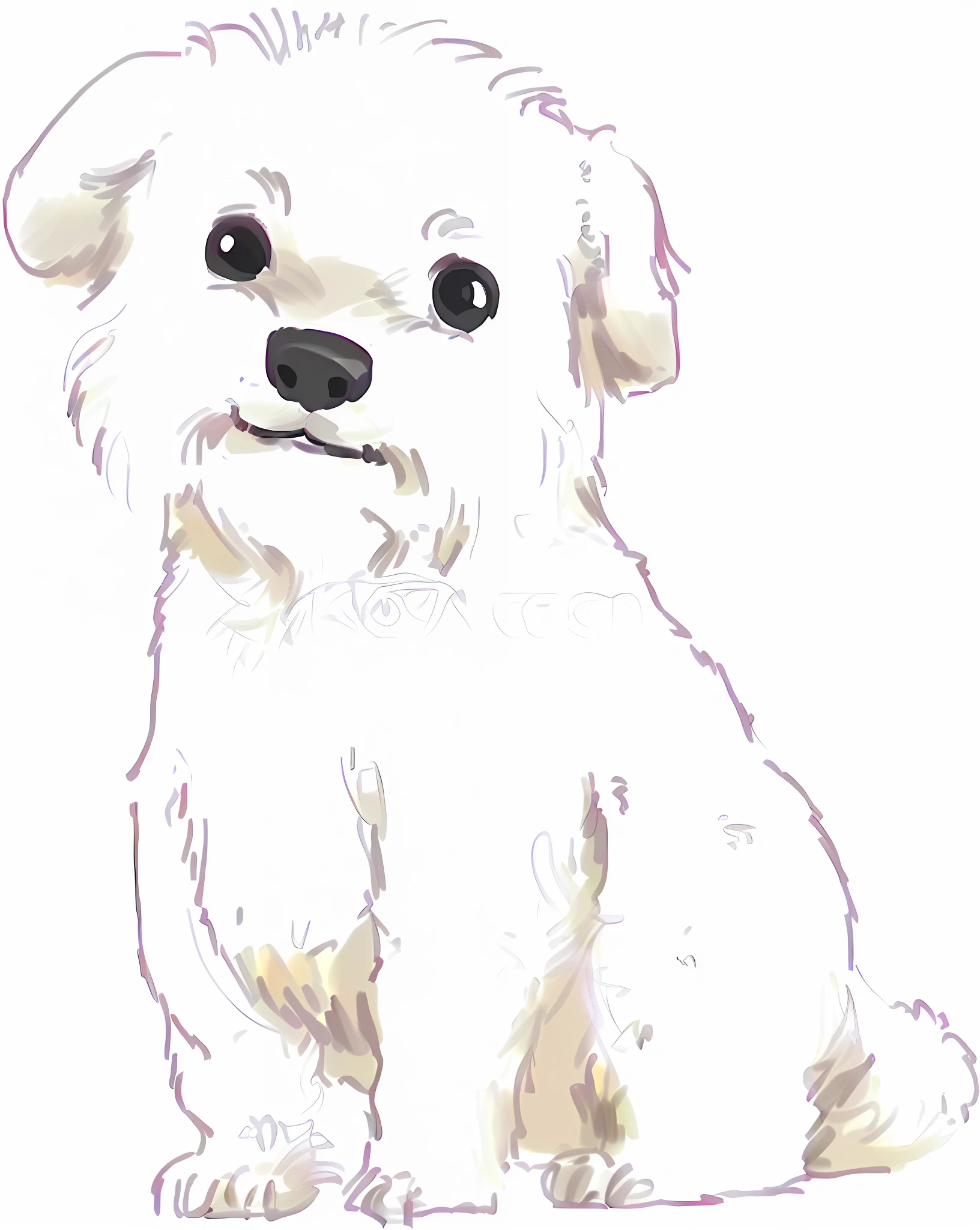 Cute dog, live illustration, high quality portrait, kawaii cute dog, puppy, black gray painting, vector style painting, anthropomorphic dog, puppy, havanese dog, adult dog, color illustration