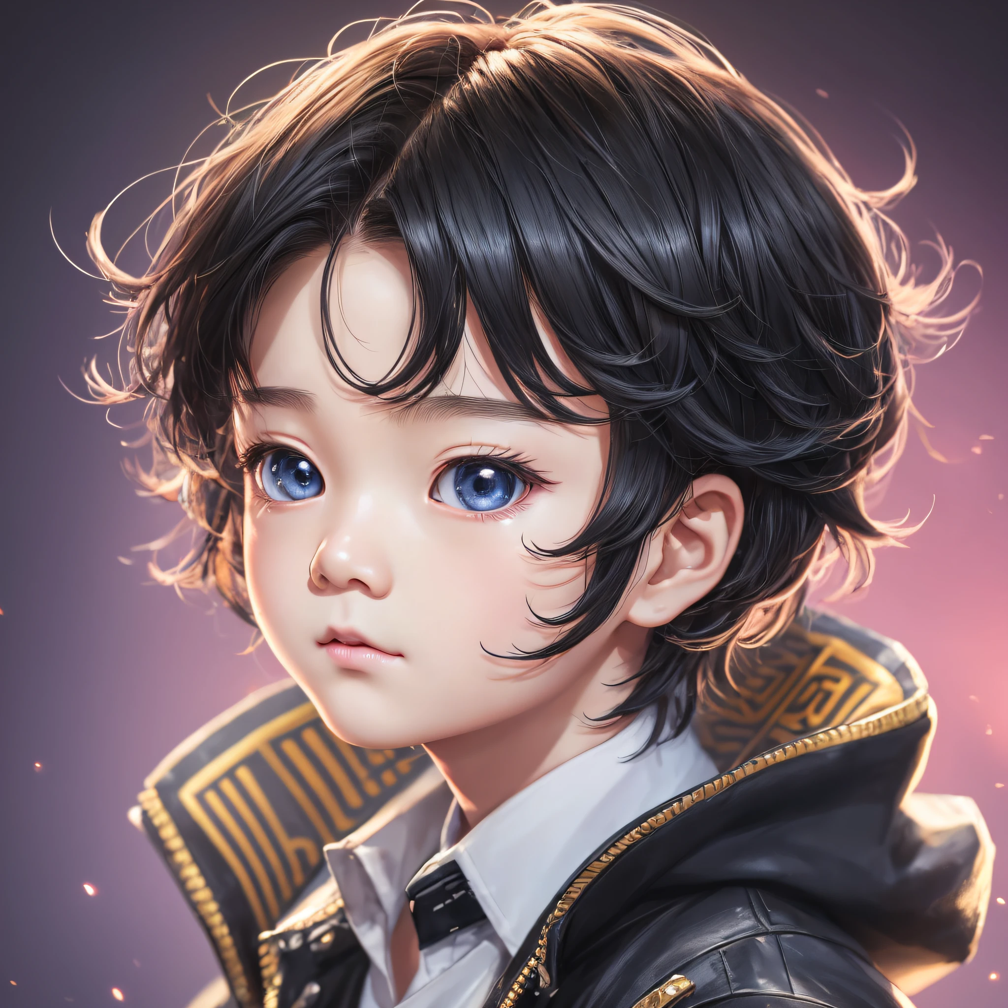 Light background, close-up of a child with hairstyle and black jacket, inspired by Zhang Han's digital painting, tumblr, digital art, young cute face, cheng yanjun, choi xukun, cute digital painting, wan cute korean face, ruan cute vtuber, cute digital art, kawaii realistic portrait, portrait cute thin face, neutral face boy --auto --s2