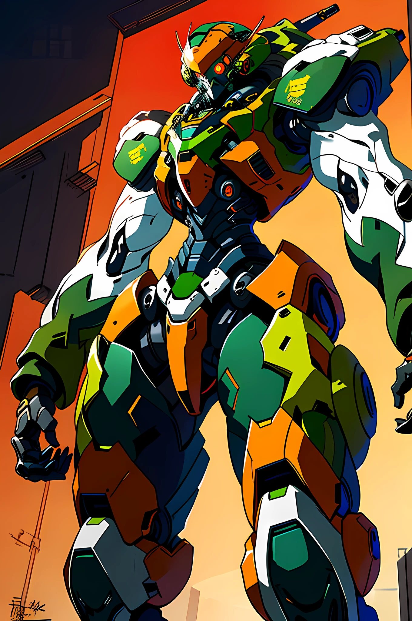 concept art of 1girl wearing mecha suit, glowing eyes, camouflage, running in the battle field
ink art, flat color, high contrast, stylish
absurdres, best quality, negative space,
