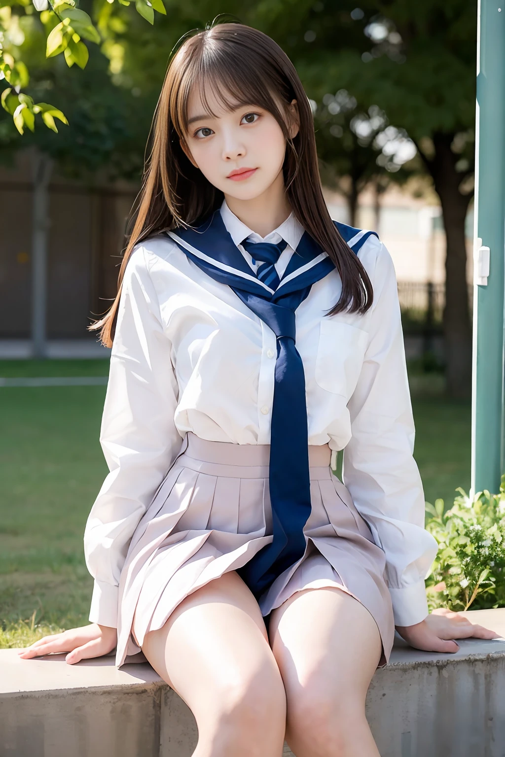 Pale anime waifu style woman, school uniform, undressing, cute face, bright face, smooth skin, blushing cheeks, pubic hair, standing,  school board, proportioned body, spread legs,  detailed, portrait composition, look at camera,  portrait painting, realistic light, ((((lonely))))