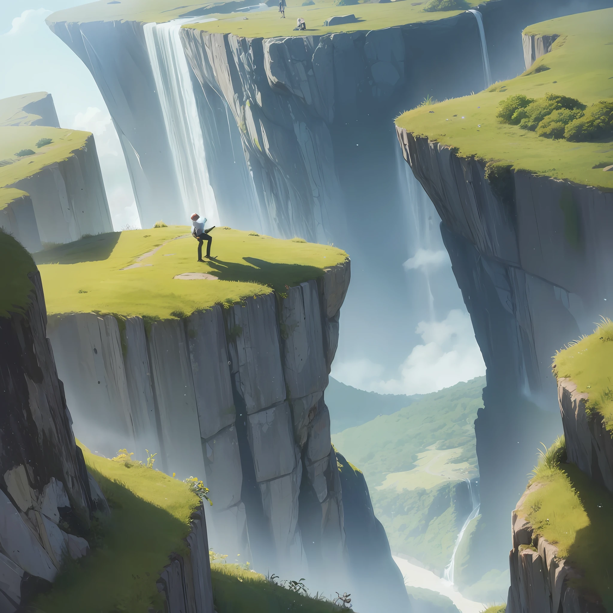 Man falling off the cliff, minimalist anime --auto --s2