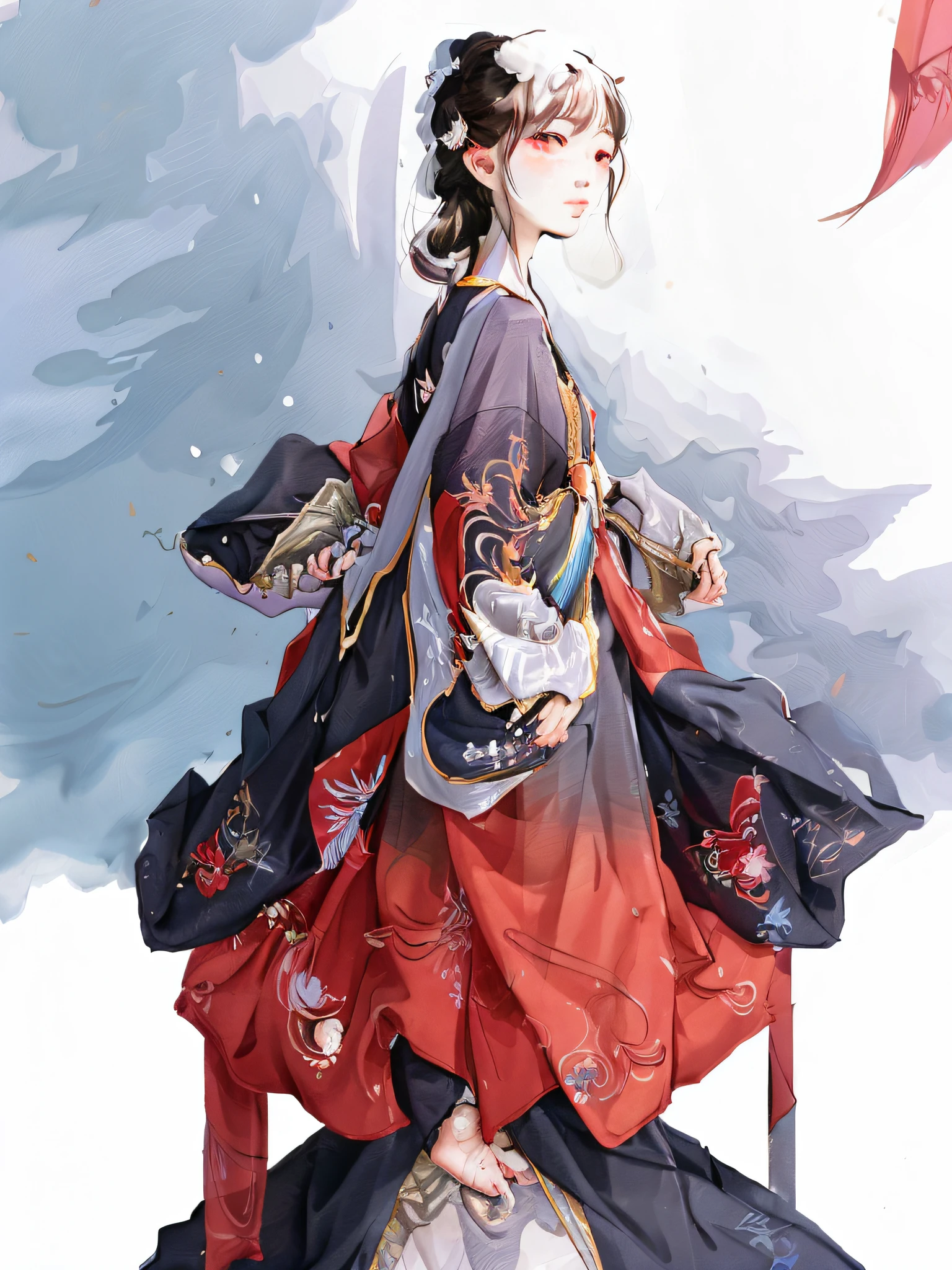 Anime girl with fan and hat with a kanji, Onmyoji detailed art, Onmyoji portrait, Onmyoji, in the style of Sachin Teng, Sachin Teng, J.C. Leyendecker and Sachin Teng, Guweiz, Guweiz, Krenz Cushart and Wenjun Lin style artwork, anime illustrations, busts, front face, face obscured by fans only showing eyes