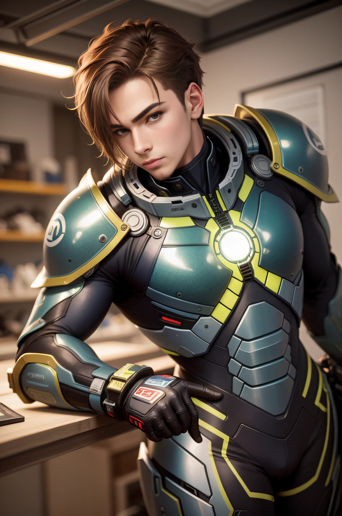 masterpiece, best quality,1boy,armorsuit , looking at viewer,CircuitBoardAI,