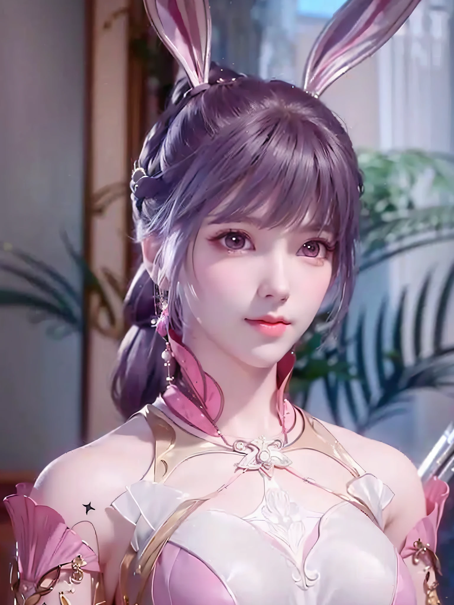 a close up of a woman in a bunny costume with a pink dress, inspired by Li Mei-shu, yun ling, guweiz, a beautiful fantasy empress, ((a beautiful fantasy empress)), smooth anime cg art, portrait knights of zodiac girl, beautiful character painting, loong, inspired by Leng Mei, zhongli from genshin impact