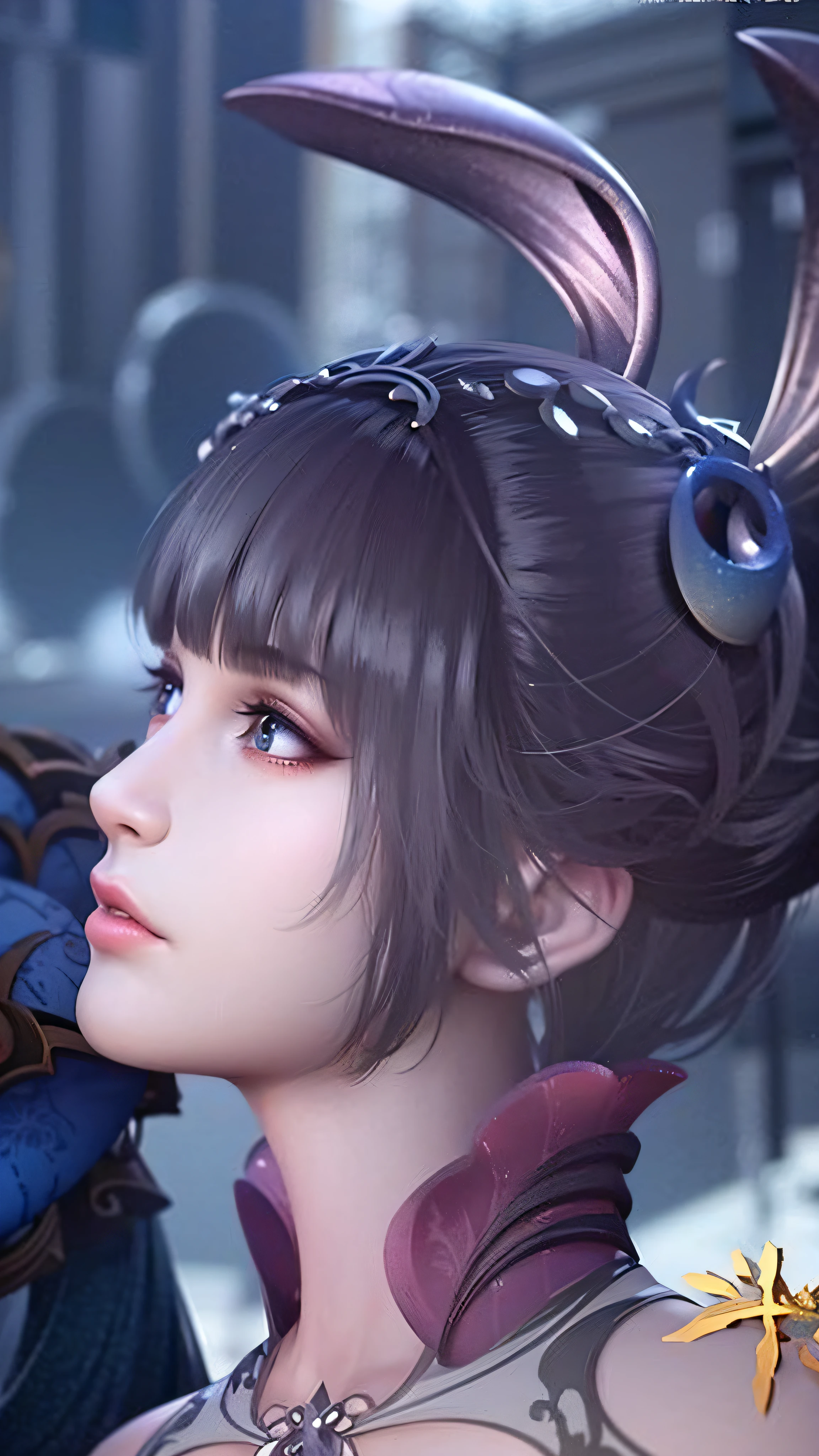 a woman with a horned headpiece and a blue dress, inspired by Leng Mei, inspired by Li Mei-shu, game cg, 3 d anime realistic, a beautiful fantasy empress, keqing from genshin impact, realistic anime 3 d style, inspired by Lan Ying, yun ling, heise jinyao, loong, inspired by Mei Qing