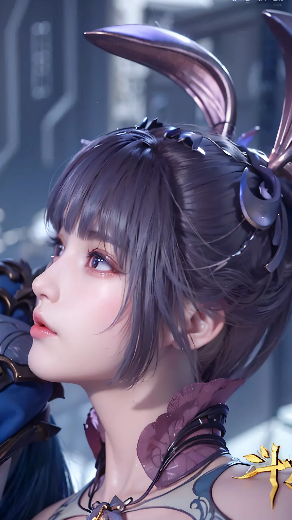 a woman with a horned headpiece and a blue dress, inspired by Leng Mei, inspired by Li Mei-shu, game cg, 3 d anime realistic, a beautiful fantasy empress, keqing from genshin impact, realistic anime 3 d style, inspired by Lan Ying, yun ling, heise jinyao, loong, inspired by Mei Qing
