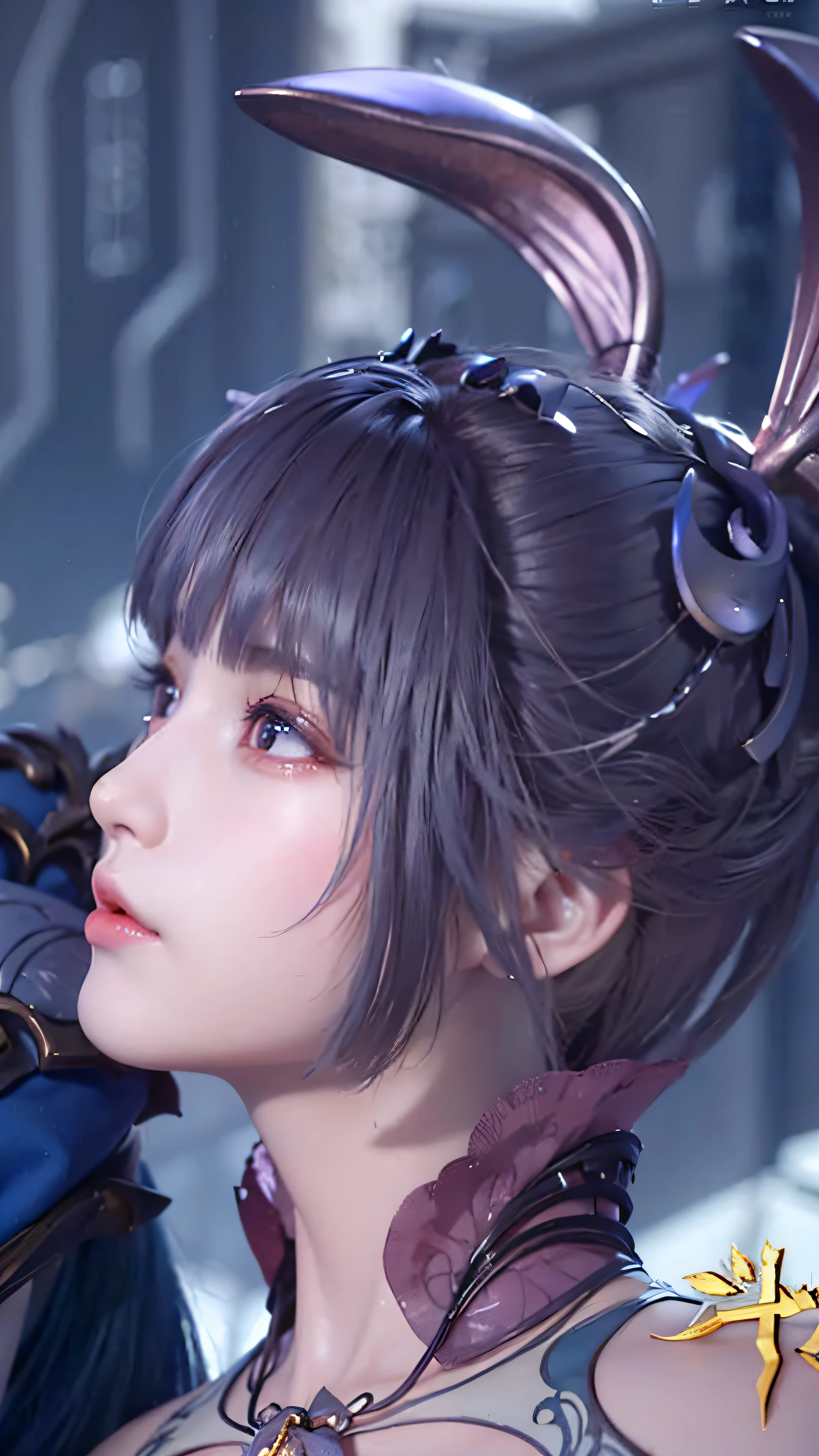 a woman with a horned headpiece and a blue dress, inspired by Leng Mei, inspired by Li Mei-shu, game cg, 3 d anime realistic, a beautiful fantasy empress, keqing from genshin impact, realistic anime 3 d style, inspired by Lan Ying, yun ling, heise jinyao, loong, inspired by Mei Qing
