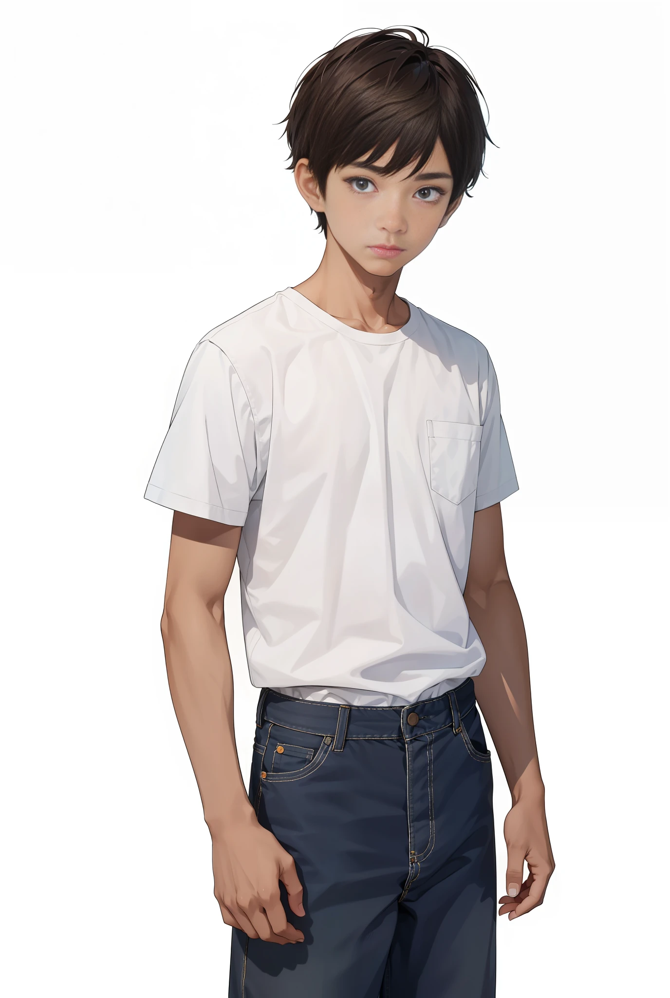 1boy, (ink primitive art: 1.2), (line art: 1.33), (best quality, masterpiece), superlative, age male, boy, boy, short hair, white skin, white shirt, trousers, muscles, petite, bright, colorful, outdoor, full body, simple background, looking at the audience, black hair (beautiful detailed face, beautiful detailed eyes), hands relaxed, head slightly raised,