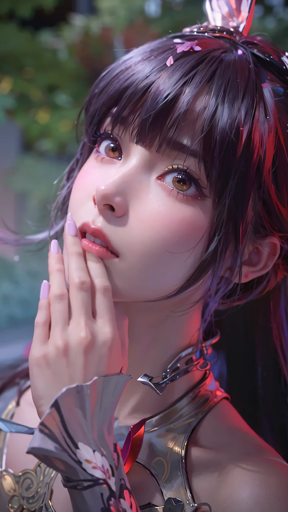 a close up of a person with a flower in her hair, smooth anime cg art, 3 d anime realistic, realistic anime 3 d style, trending on cgstation, photorealistic anime, trending at cgstation, anime styled 3d, game cg, photorealistic anime girl render, 2. 5 d cgi anime fantasy artwork, anime realism, guweiz