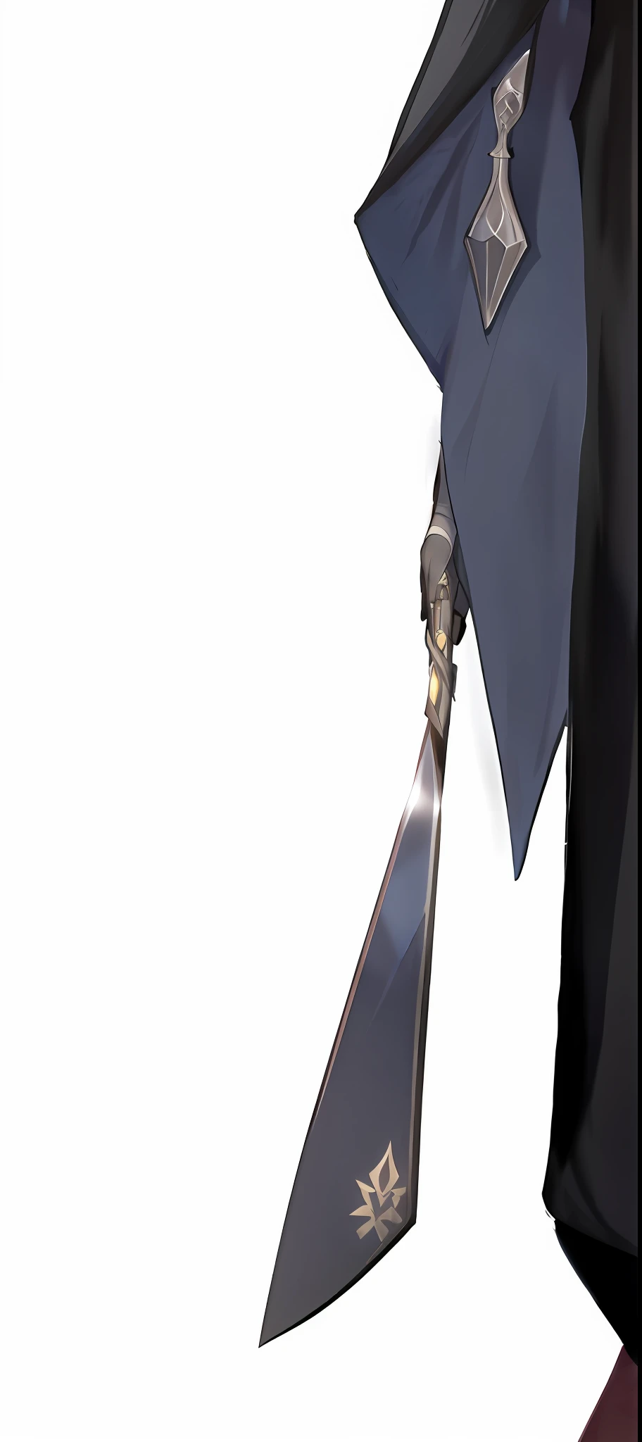 anime character with a sword and a black cloak, raytraced blade, detailed with shadows, detail render, side view close up of a gaunt, illustration sharp detail, ultra detail. digital painting, extremely sharp detail, swinging reflective katana, keyframe illustration, low detailed. digital painting, silver monocle, cinematic detail, high resolution details