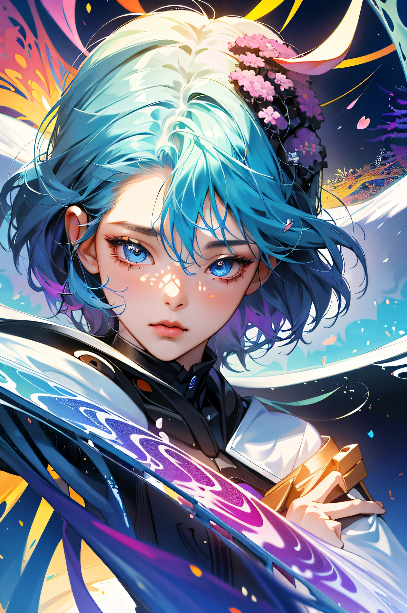 absurdres, highres, ultra detailed, 1girl, solo, extremely detailed eyes, (official art, beautiful and aesthetic:1.2), (1girl), extreme detailed,(fractal art:1.3),colorful,highest detailed