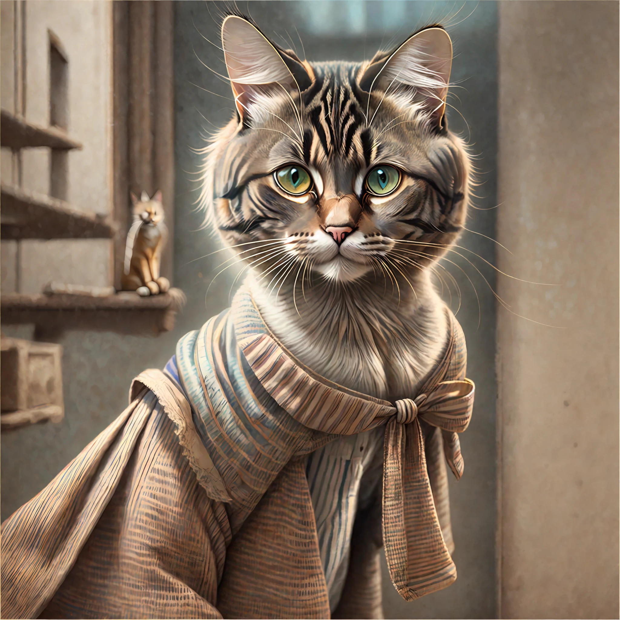 A cat, cat in women's clothes, no human, hyperdetail, photography, realism, photo style full of details --auto --s2