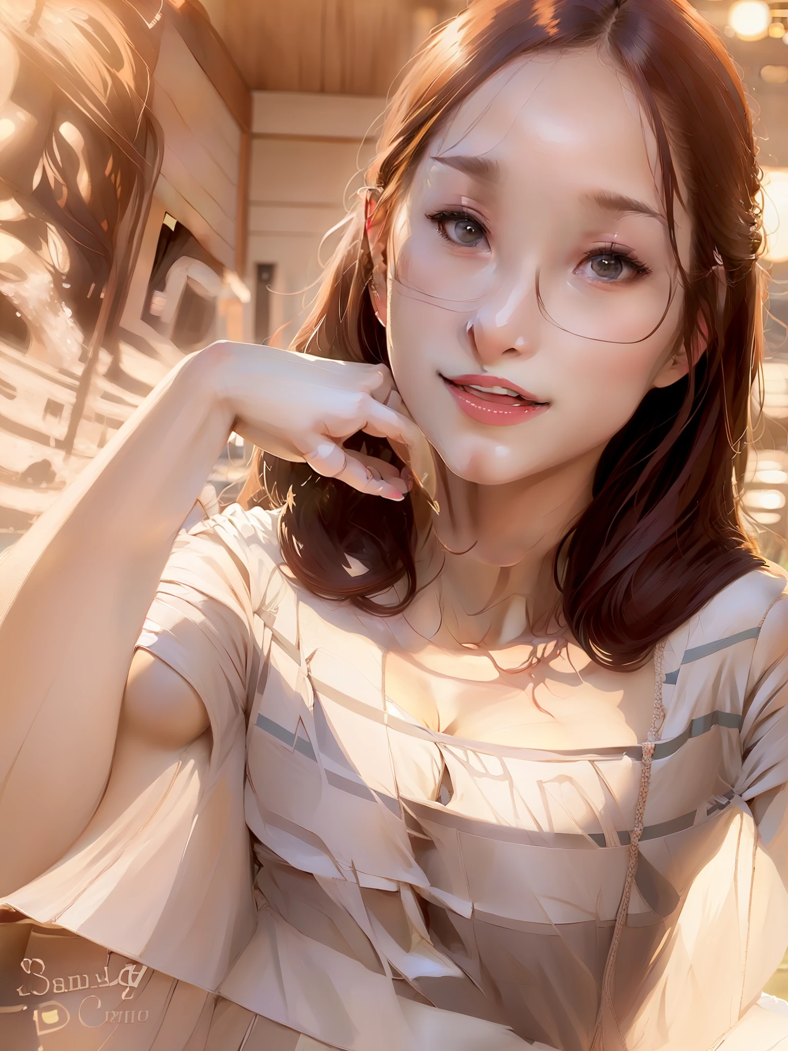 Slim abs beauty: 1.3, (hairstyle casual, leaky big breasts: 1.2), dress: 1.1, super fine face, delicate eyes, double eyelids, smile, homely