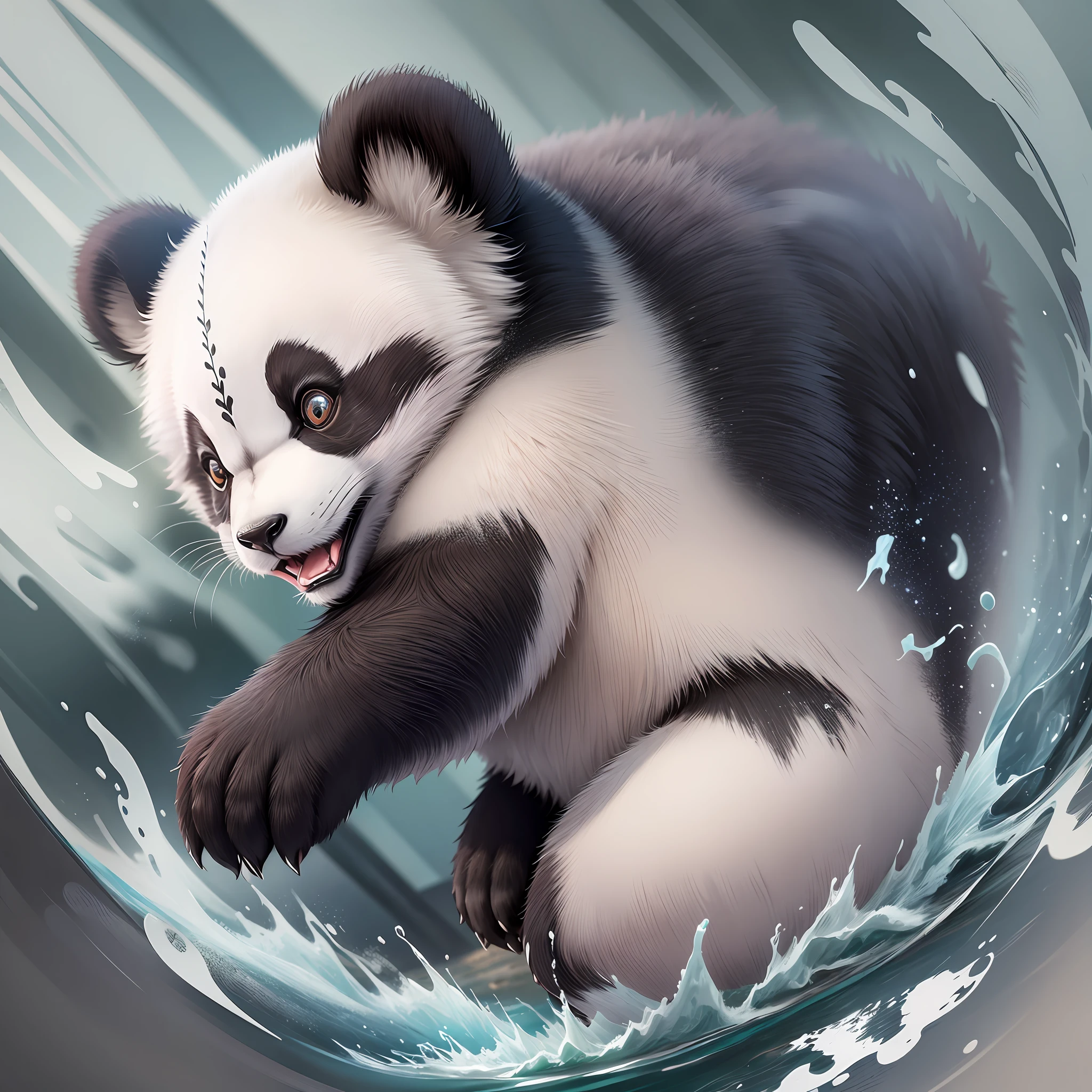 Panda, realistic, 8k UHD, in jump, pounce, tear bit --auto --s2