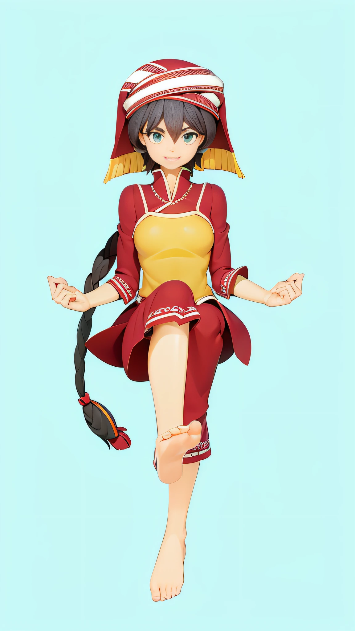 3D two-dimensional, redraw light and shadow, highlight the clothes linen material, highlight the headscarf linen material, highlight the skin shine