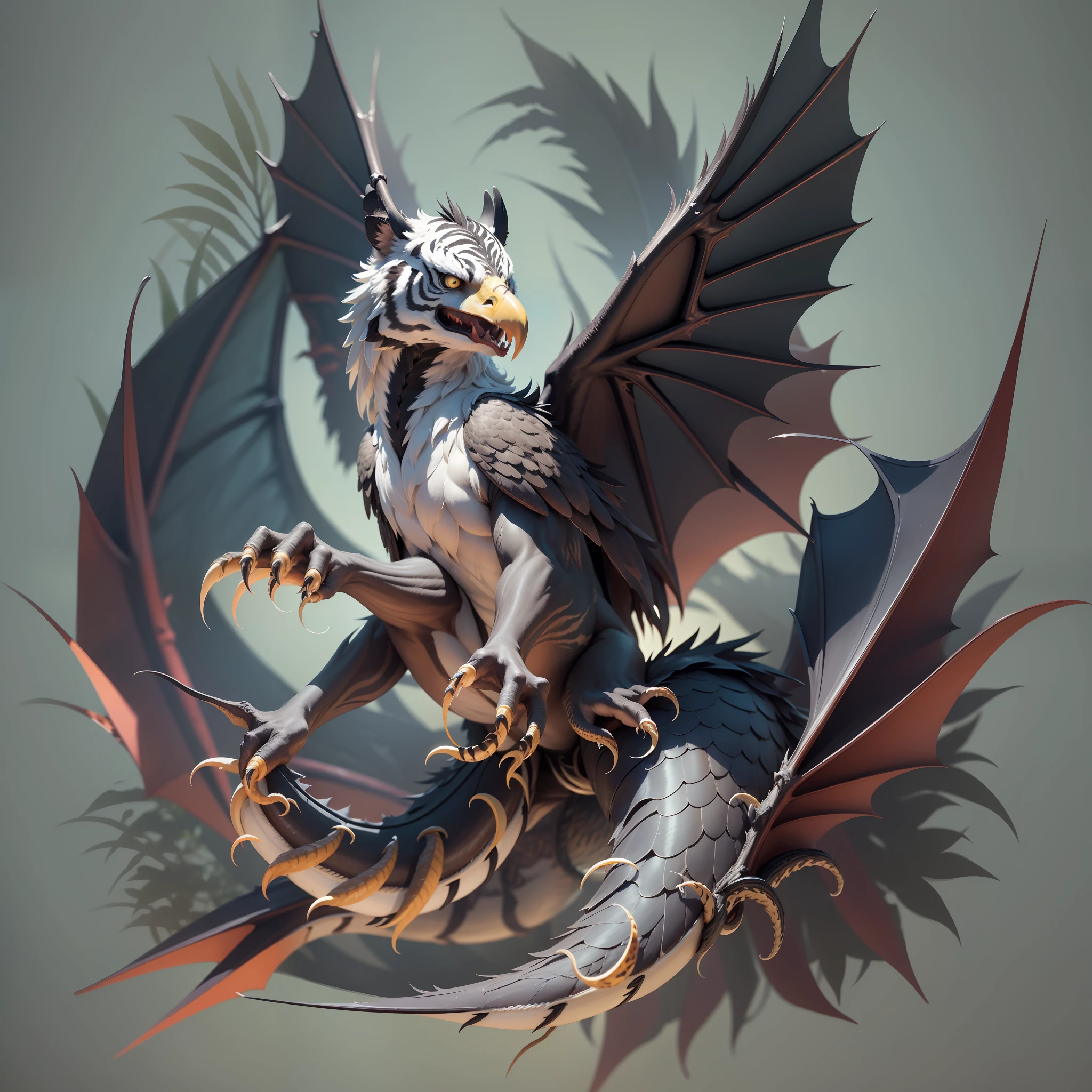 Animals, eagle beaks, vertical pupils, bat wings, tiger claws, tentacles, full body scales, fangs, dragon tail,