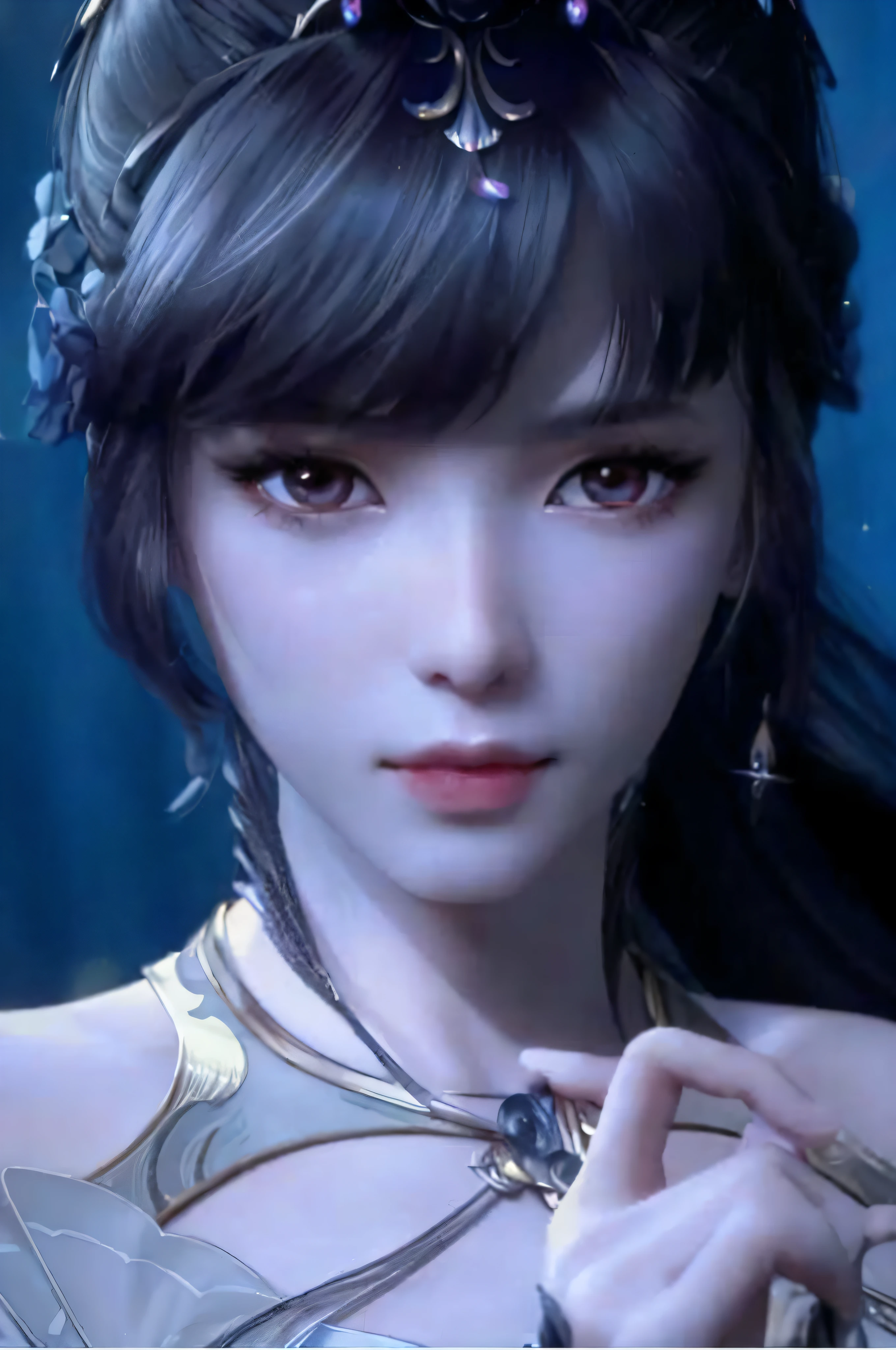a close up of a woman with a necklace and a necklace, inspired by Li Mei-shu, xianxia fantasy, ((a beautiful fantasy empress)), a beautiful fantasy empress, inspired by Qiu Ying, loong, ruan jia and artgerm, artgerm ; 3d unreal engine, inspired by Lan Ying, guweiz, by Yang J