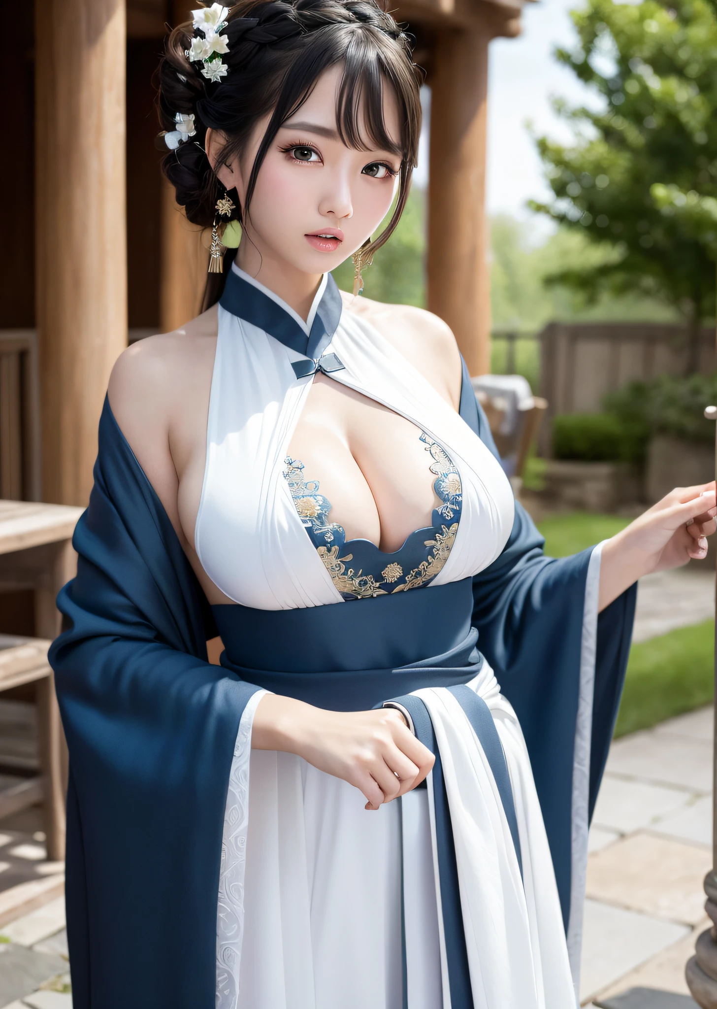 best quality,masterpiece,illustration,an extremely deciple and beautiful,extremely detailed,CG,unity,8k wallpaper,Amazing,finely detail,master,best quality,official art, extremely detailed CG unity 8k wallpaper, ridiculous, incredibly ridiculous, huge file size, super detailed, high resolution, very detailed, pretty detailed girl, very detailed eyes and face, beautiful detailed eyes, light on face, (hanfu: 1.1), 1girl, full body, full body photo, giant breasts, sexy pose, revealing clothes. transparent clothes,