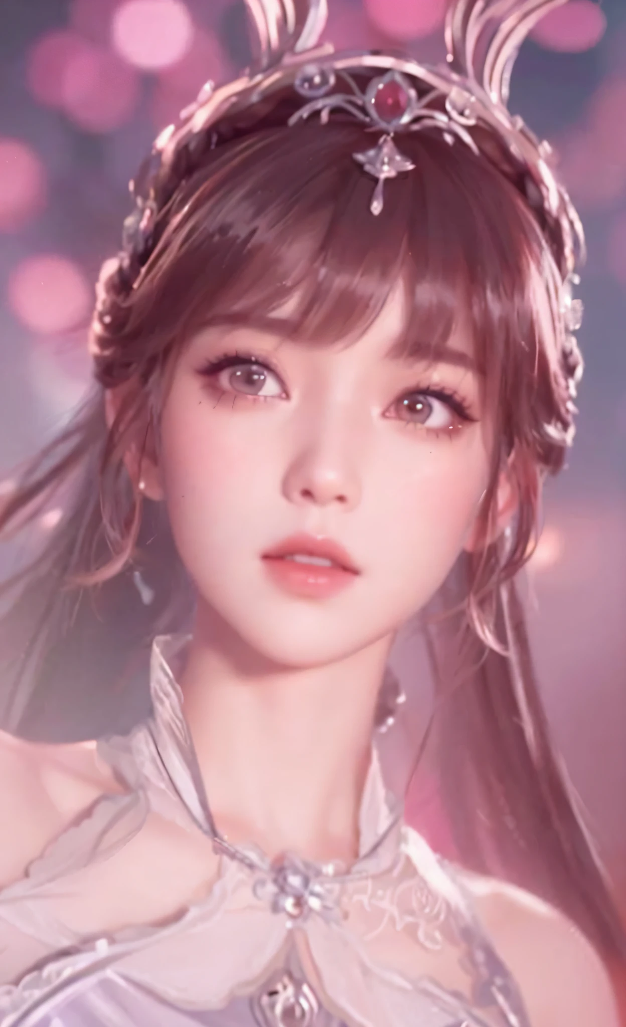 a close up of a woman with a crown on her head, china doll face, smooth anime cg art, 3 d anime realistic, 8k artgerm bokeh, trending at cgstation, anime cgi, trending on cgstation, 8k highly detailed face, artgerm ; 3d unreal engine, game cg, hyper realistic anime, guweiz