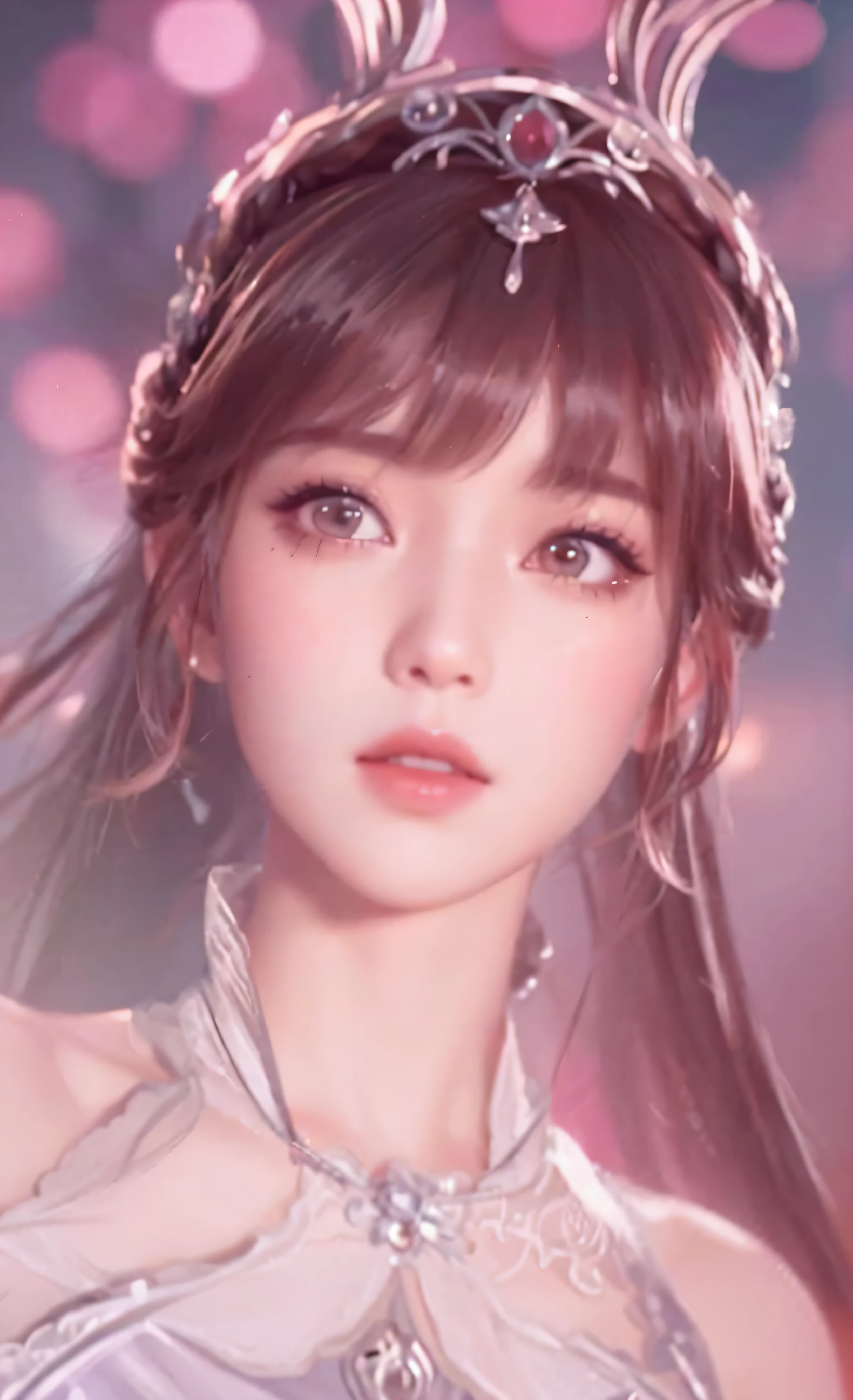 a close up of a woman with a crown on her head, china doll face, smooth anime cg art, 3 d anime realistic, 8k artgerm bokeh, trending at cgstation, anime cgi, trending on cgstation, 8k highly detailed face, artgerm ; 3d unreal engine, game cg, hyper realistic anime, guweiz
