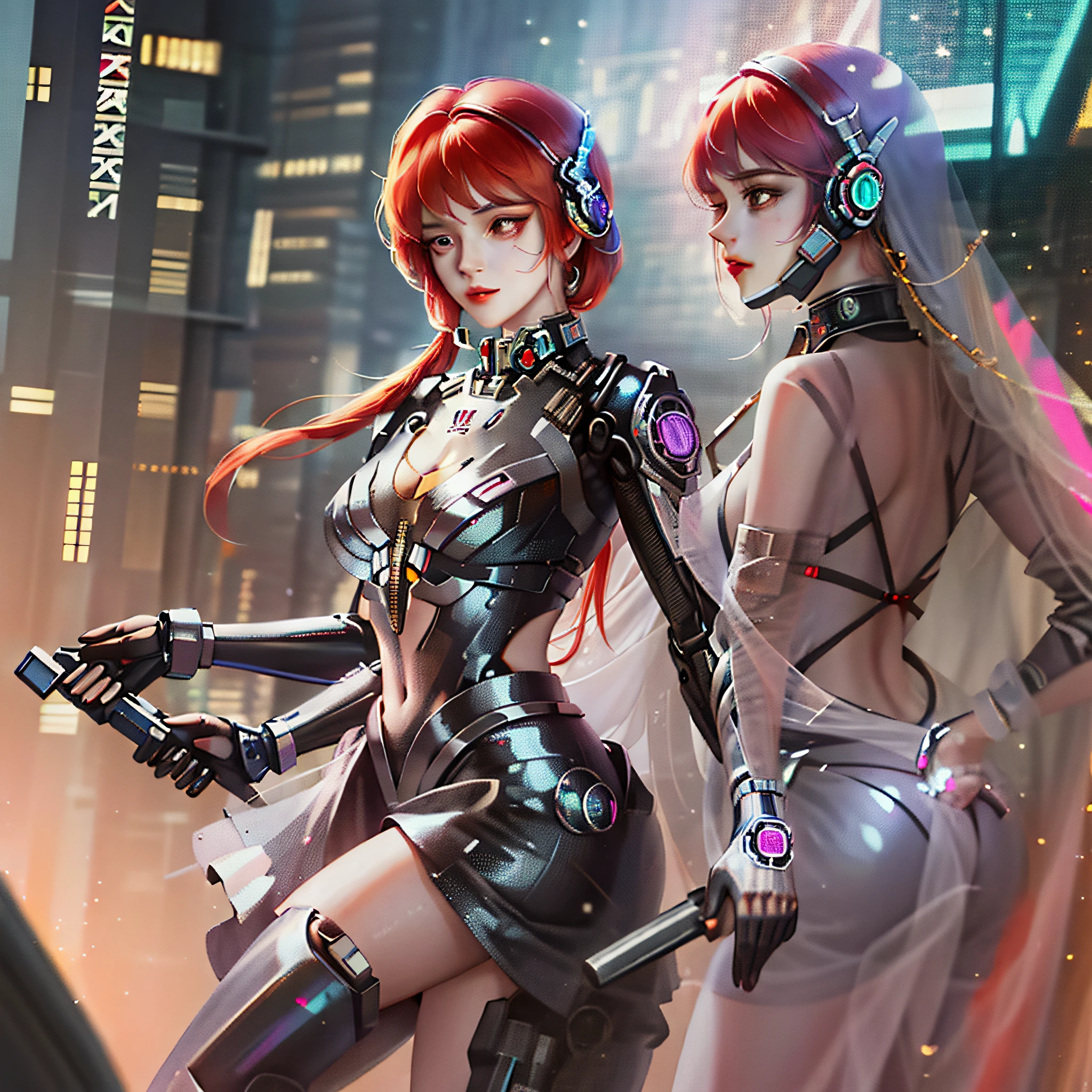 A girl dancing in a mecha, masterpiece, cyberpunk