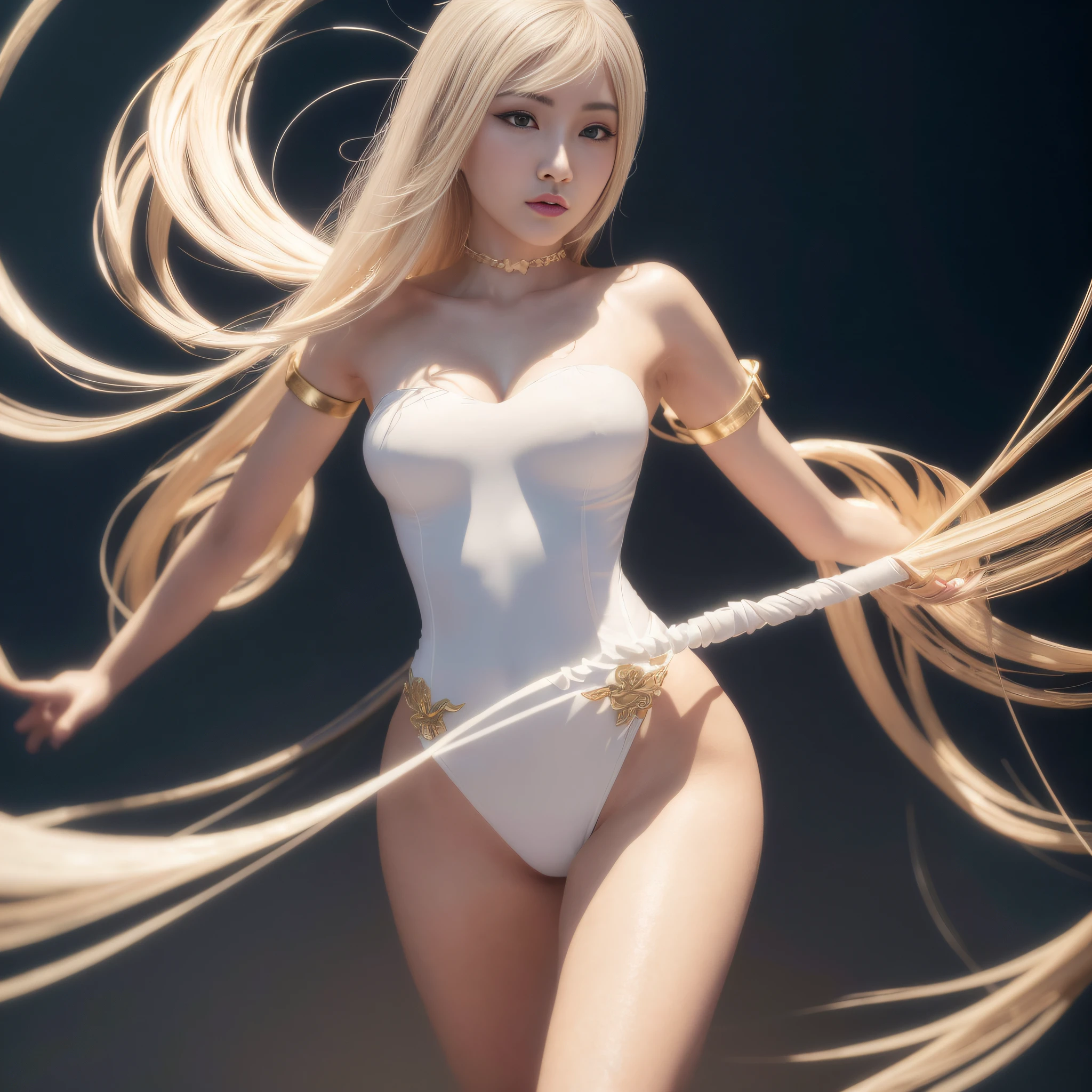 Korean, masterpiece, best quality, high quality, extremely detailed CG unity 8k wallpaper, (realistic, Photo real: 1.3), (RAW photo: 1.2), Woman body set medium breasts, exposed breasts, full and natural breasts, crisp breasts, tender white complexion, straight buttocks, (transparent tong), surreal, 8K, original photo, film grain, super high resolution, super detail, tall, very clear face, slender long legs, a pair of snow-white slender beautiful legs, like ivory carved jade legs, perfect proportion and length, stunning face, melon seed face, qiong nose cherry lips, eyebrows picturesque, amorous, charming, slender and slender waist, close-up of a woman in gold and white clothing, super detailed rendering, 3 D rendering character art 8 K, complex white and gold armor, full samurai armor fox, high detail iconic character, 8K rendering, octane rendering, octane rendering, super detail octane rendering, super detailed octane rendering, super detailed 3 d rendering, futuristic style fox demon --auto --s2